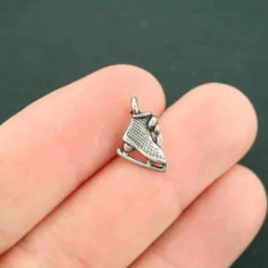 12 Ice Skate Charms Antique Silver Tone 2 Sided - SC499