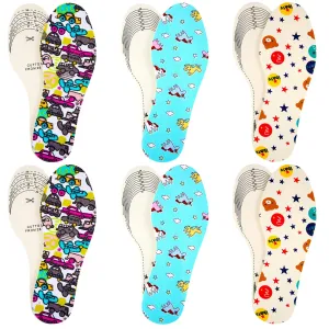 6 Pairs Quality Memory Sponge Foam Shoe Insoles for Kids, Child Replacement Shoe Inserts, Breathable, Washable, Absorb Shocks and Stay Fresh, Cut to Size (Car, Plane Styles) Car, Plane Styles