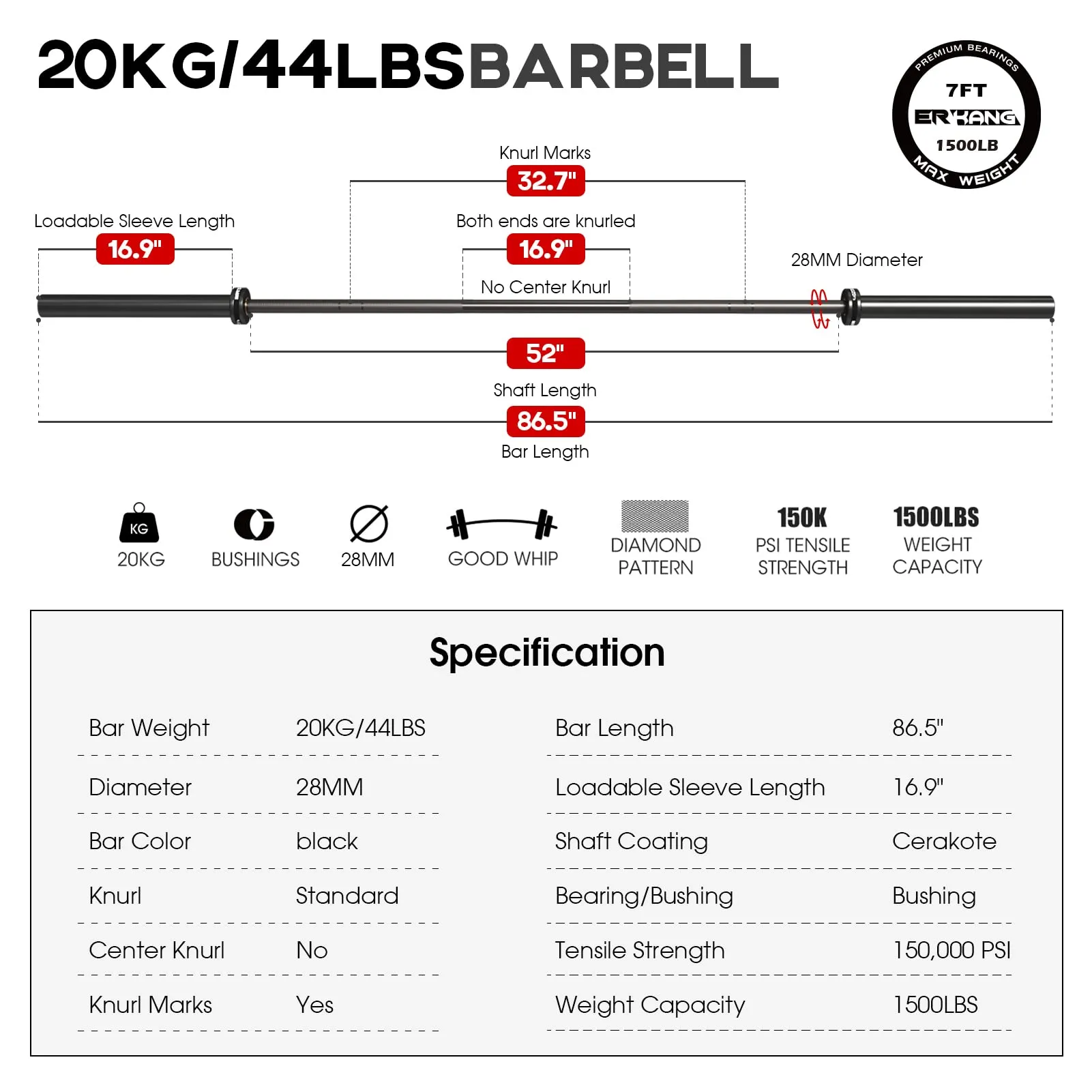 7 Feet Olympic Barbell