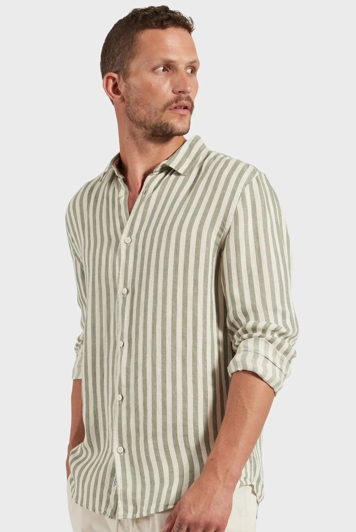 Academy Brand Men's Farrelly Linen Shirt - Jasper Green