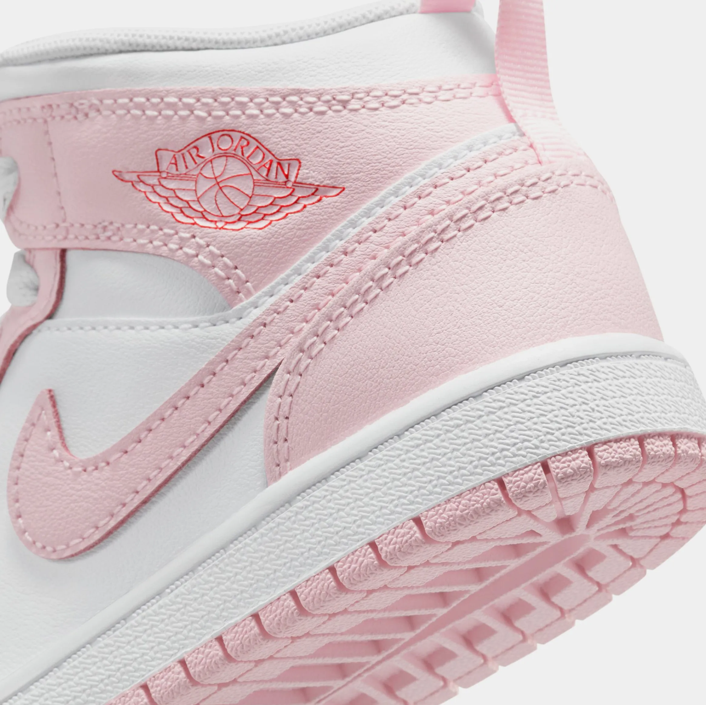 Air Jordan 1 Mid Preschool Lifestyle Shoes (Pink Foam/Fire Red/White)