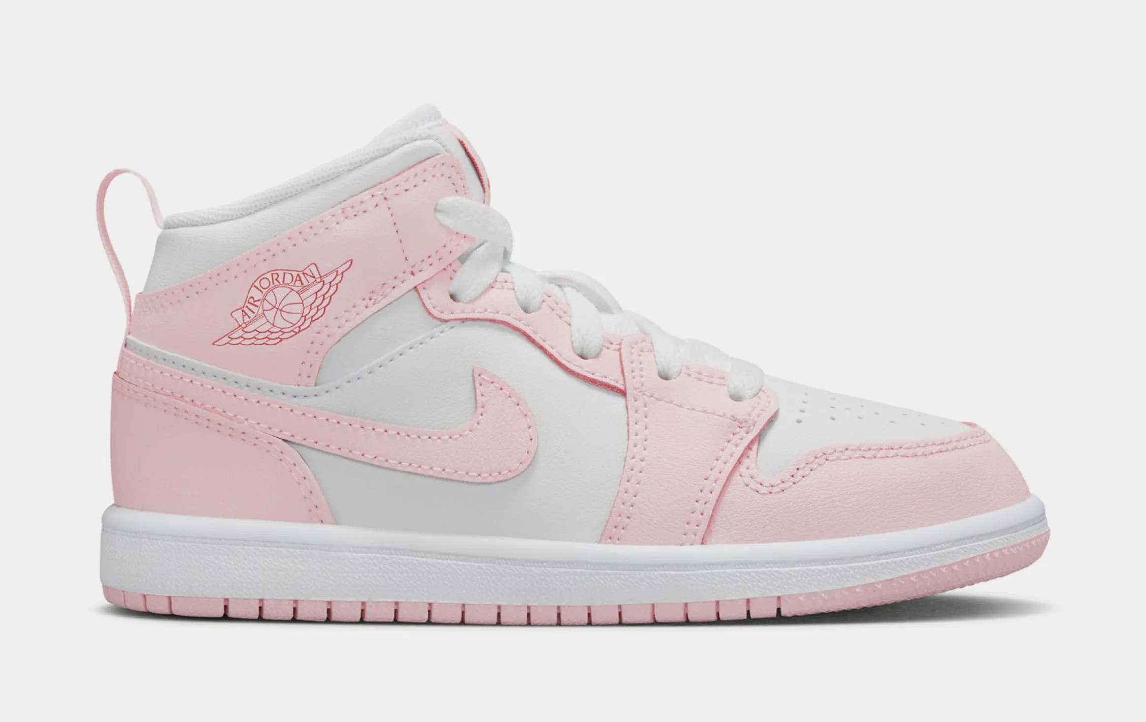 Air Jordan 1 Mid Preschool Lifestyle Shoes (Pink Foam/Fire Red/White)