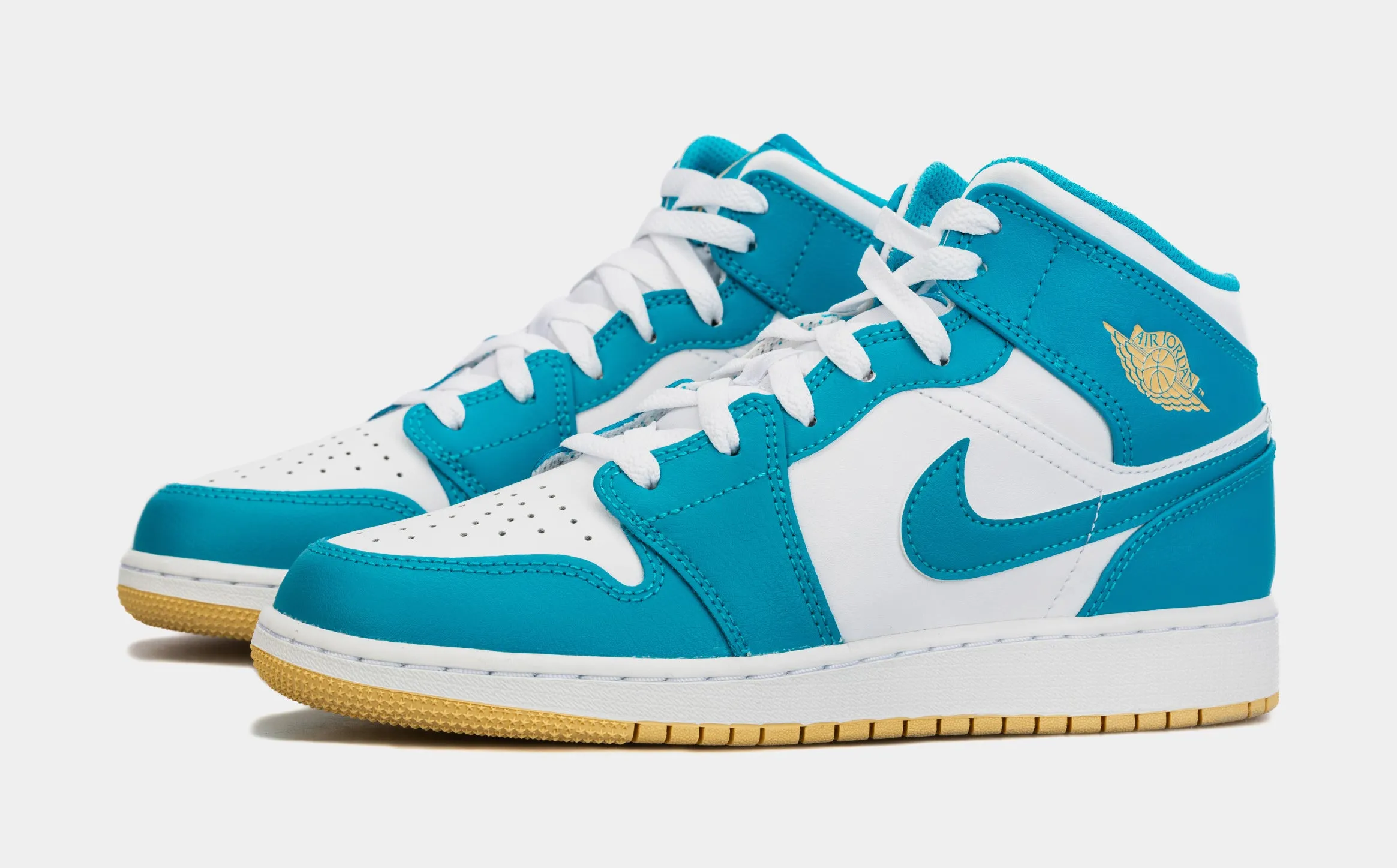 Air Jordan 1 Retro Mid Aquatone Grade School Lifestyle Shoes (Blue/White)