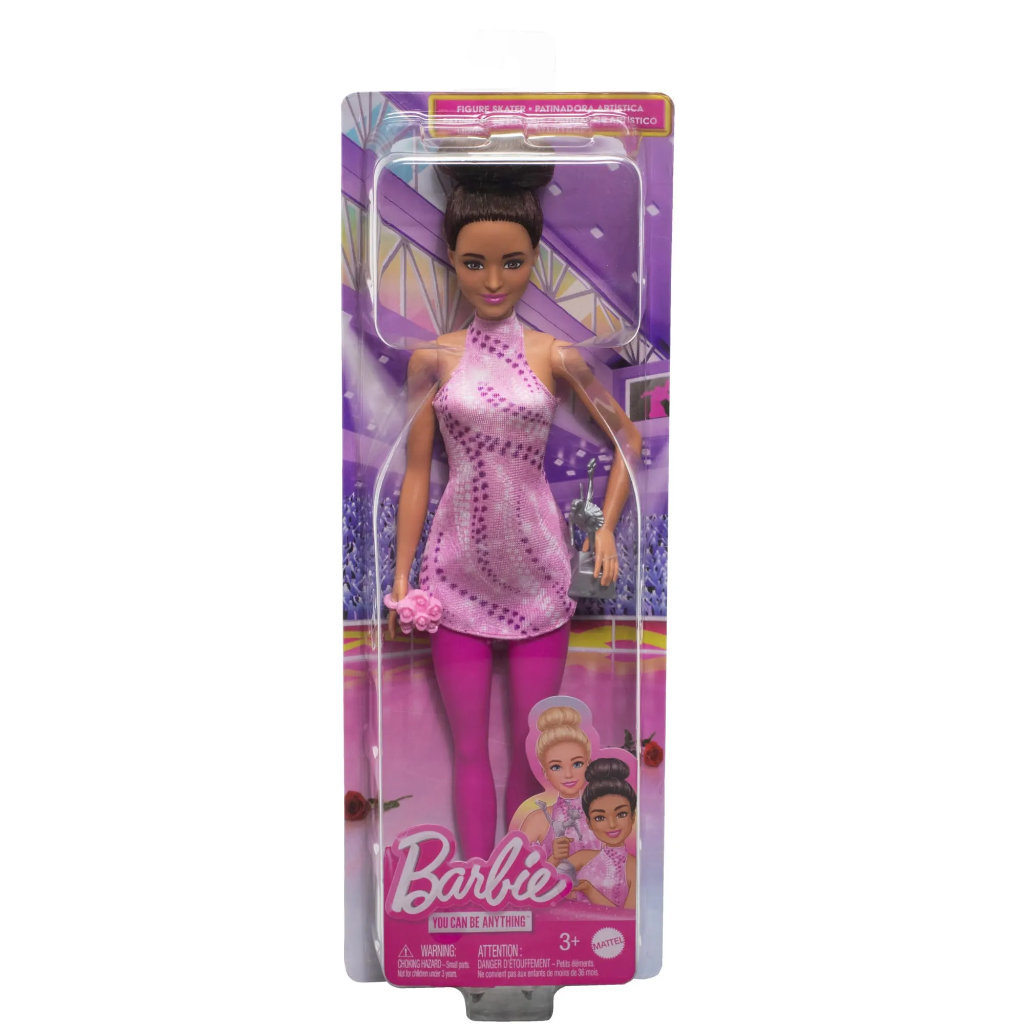 Barbie Careers Figure Skater Doll & Accessories, Brunette in Removable Skate Outfit With Trophy