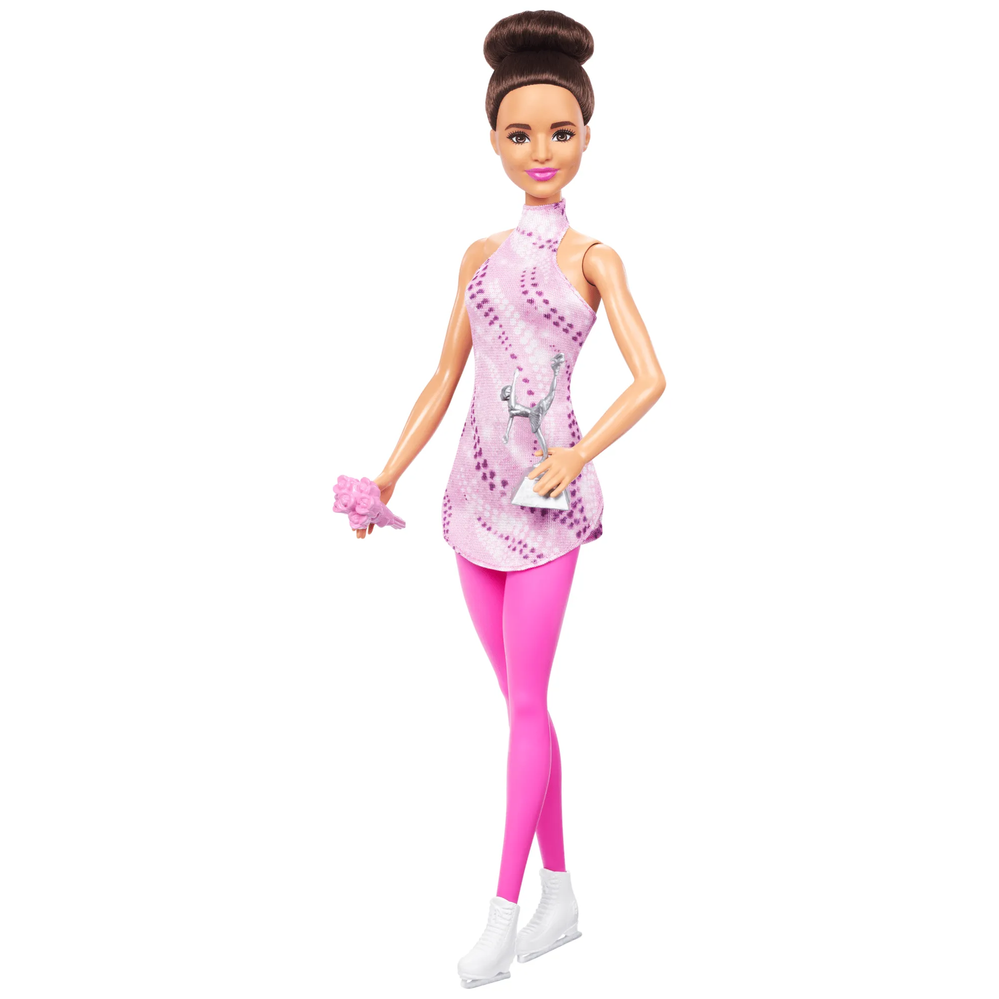 Barbie Careers Figure Skater Doll & Accessories, Brunette in Removable Skate Outfit With Trophy