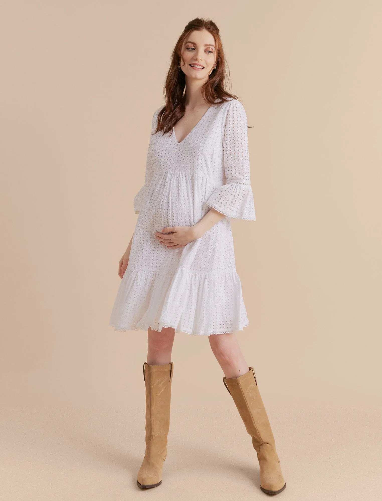 Bell Sleeve Eyelet Mini Dress