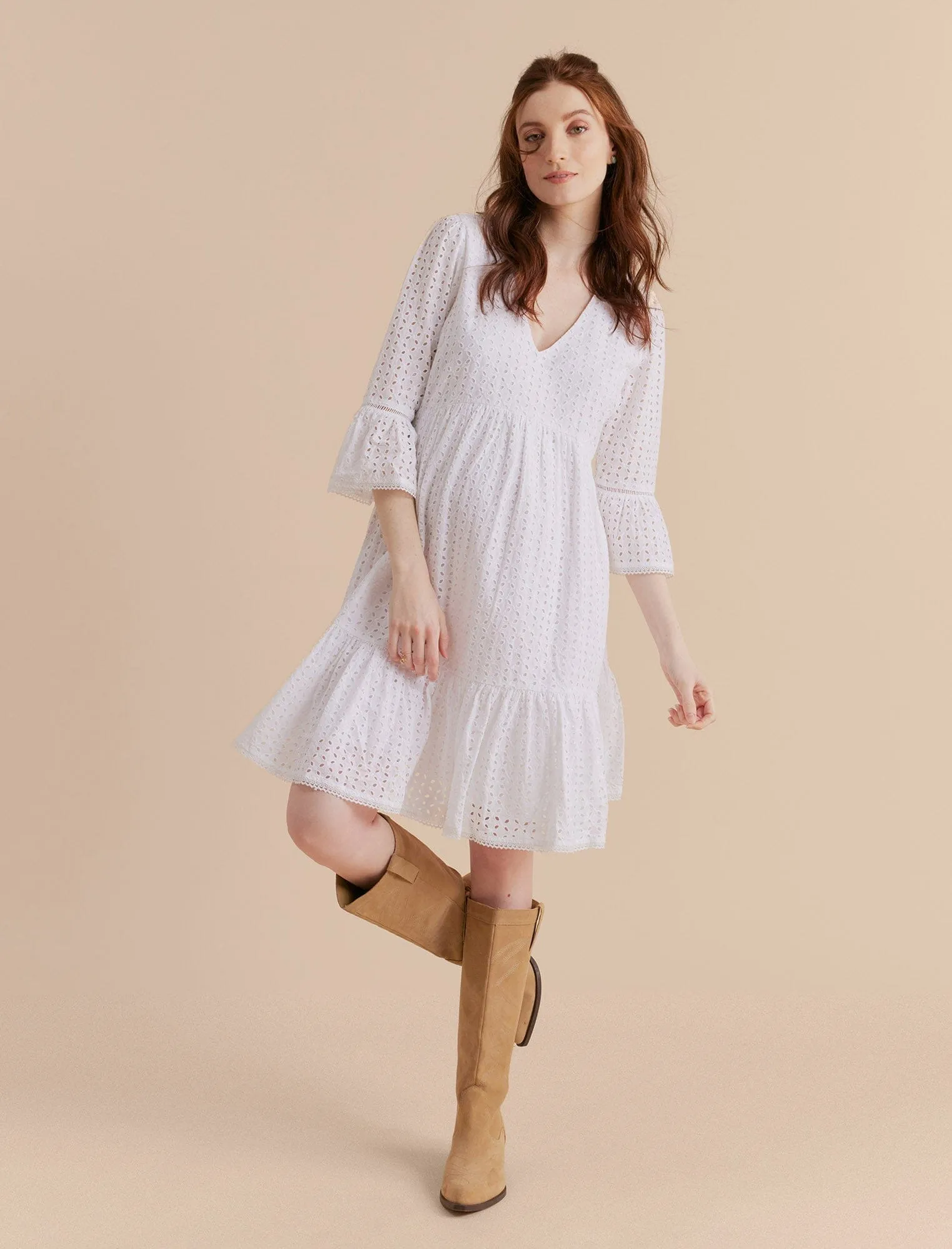 Bell Sleeve Eyelet Mini Dress