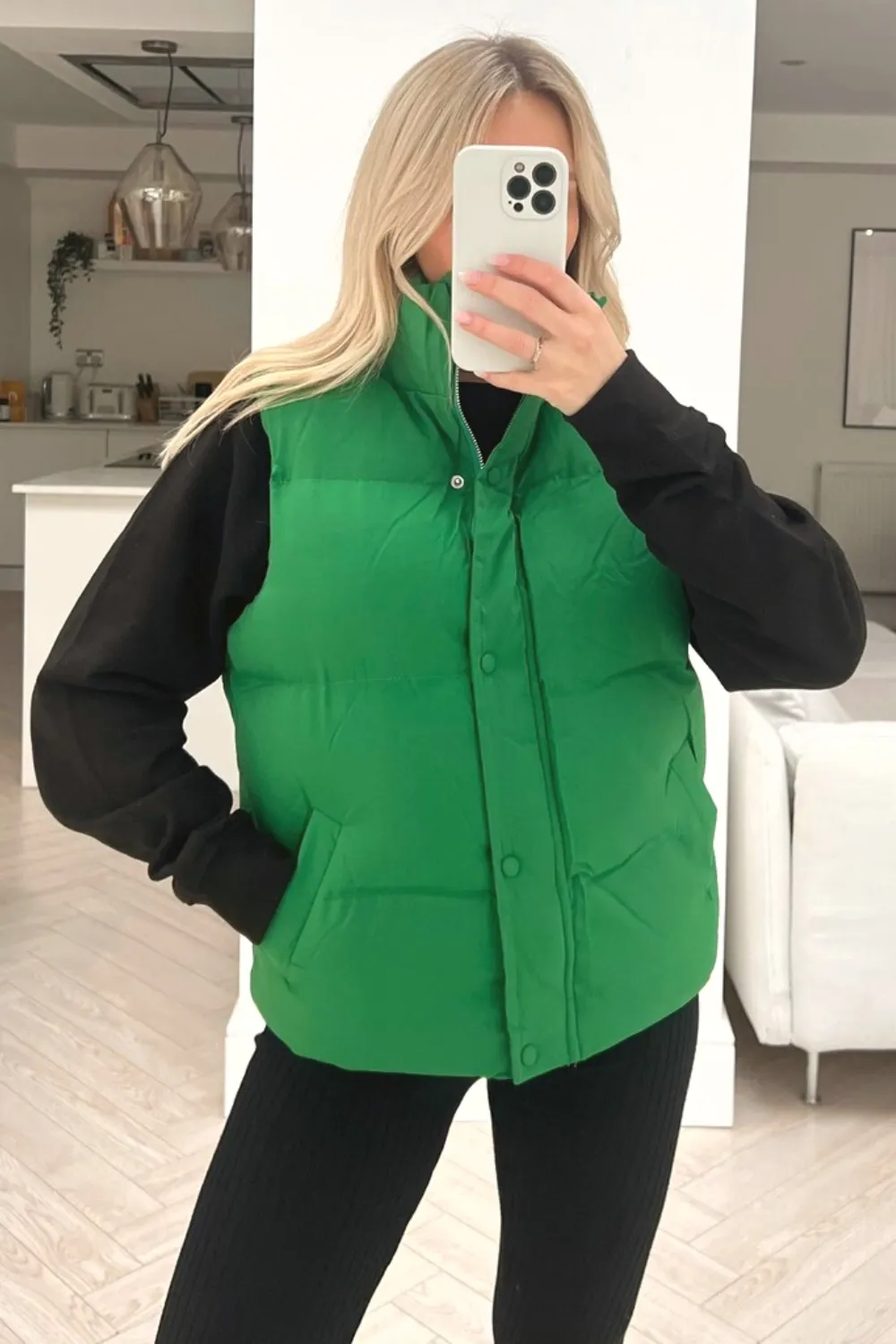 Bhodie green short zip up padded gilet