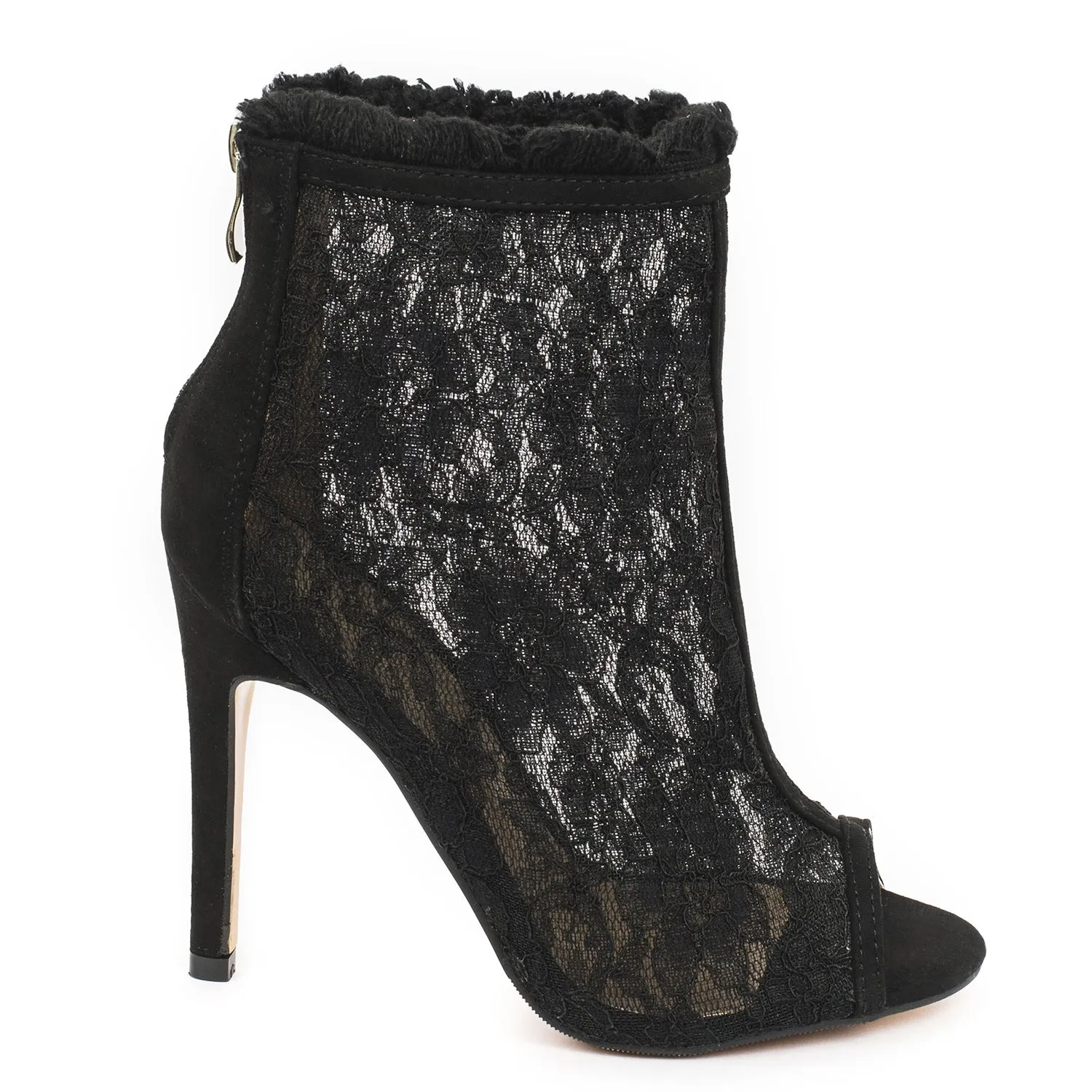 Black Lace Open Toe Stilleto Ankle Boots