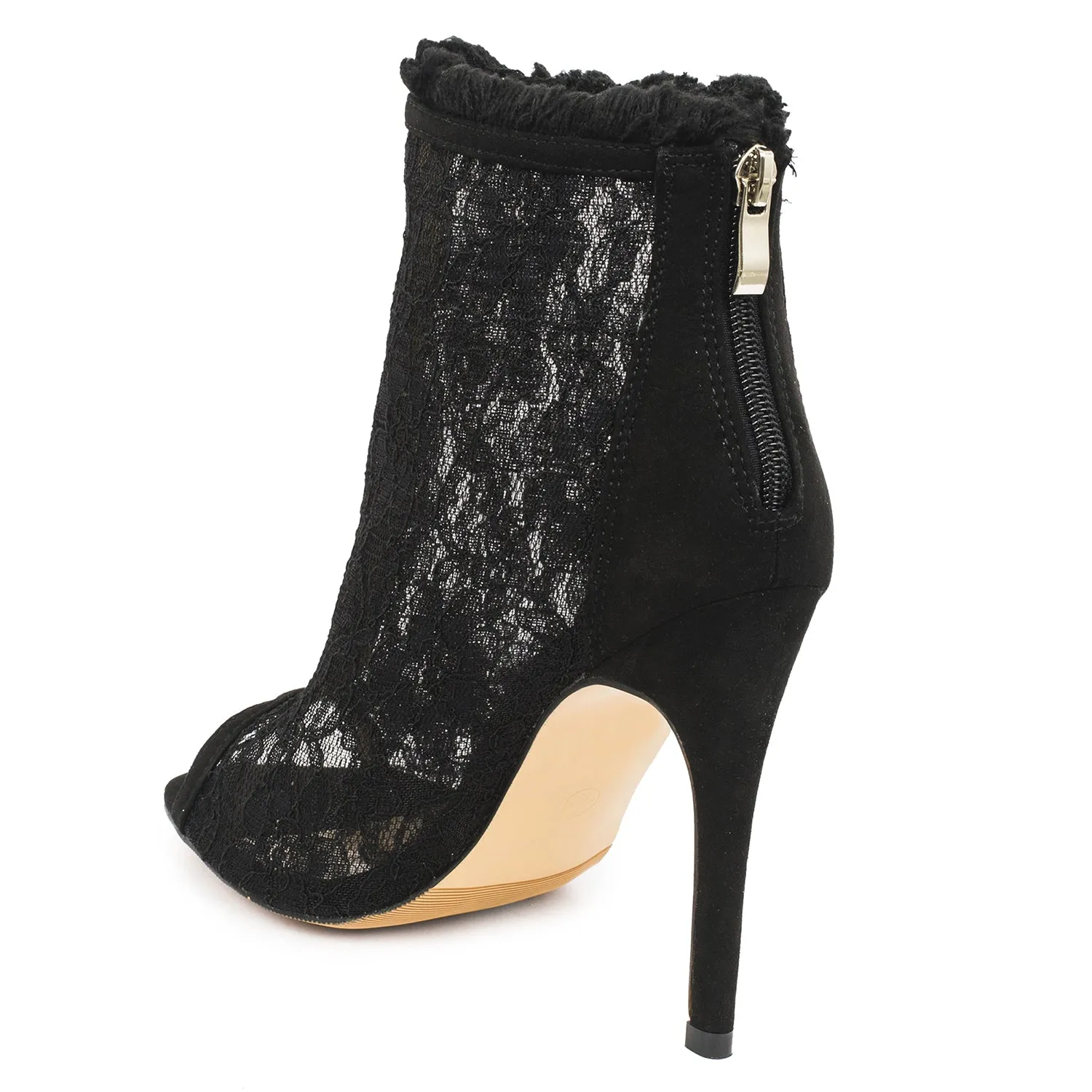 Black Lace Open Toe Stilleto Ankle Boots