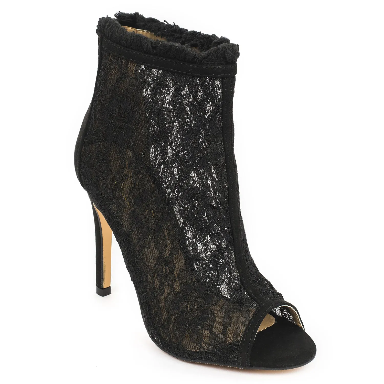 Black Lace Open Toe Stilleto Ankle Boots