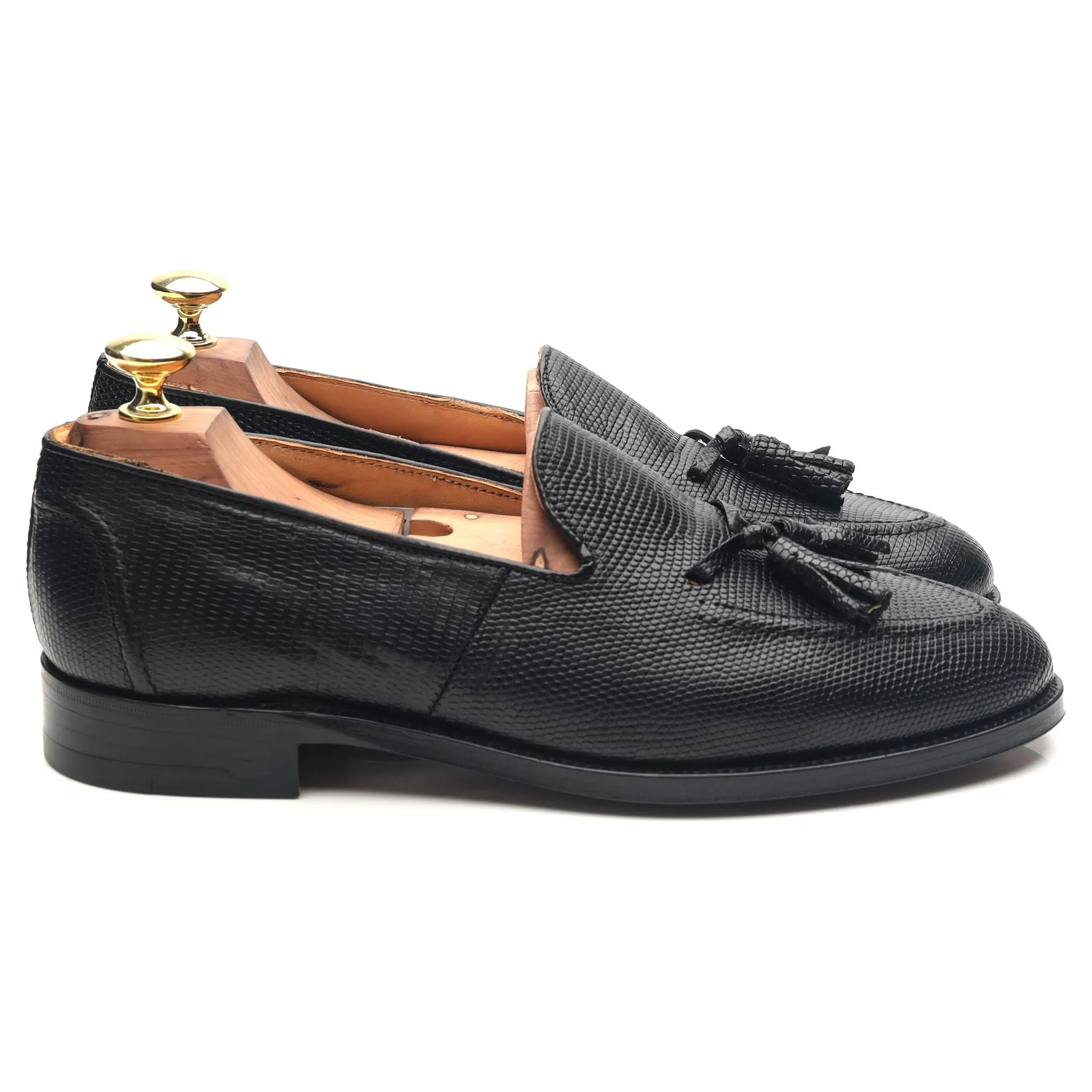 Black Leather Tassel Loafers UK 7