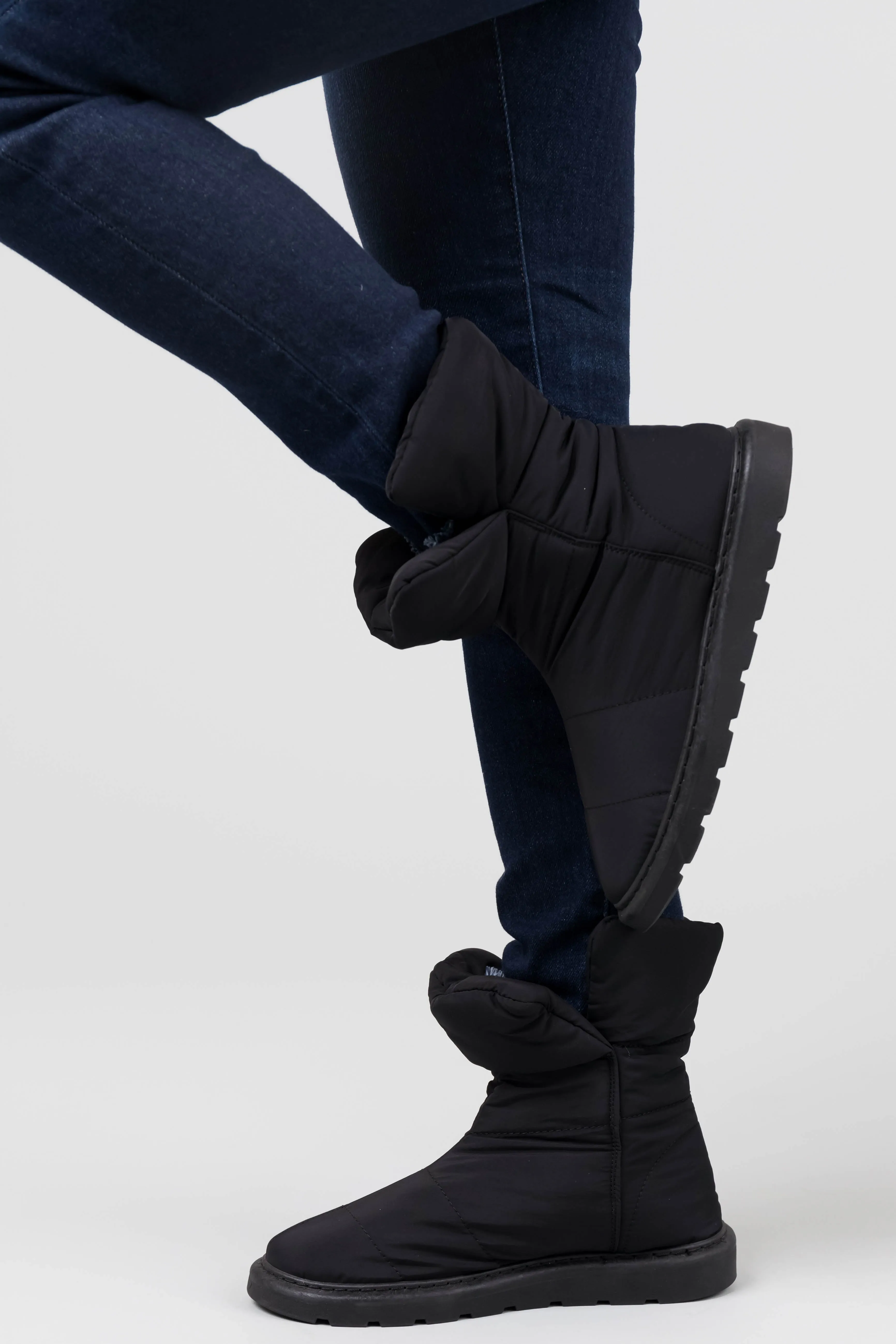 Black Nylon Quilted Treaded Sole Boots