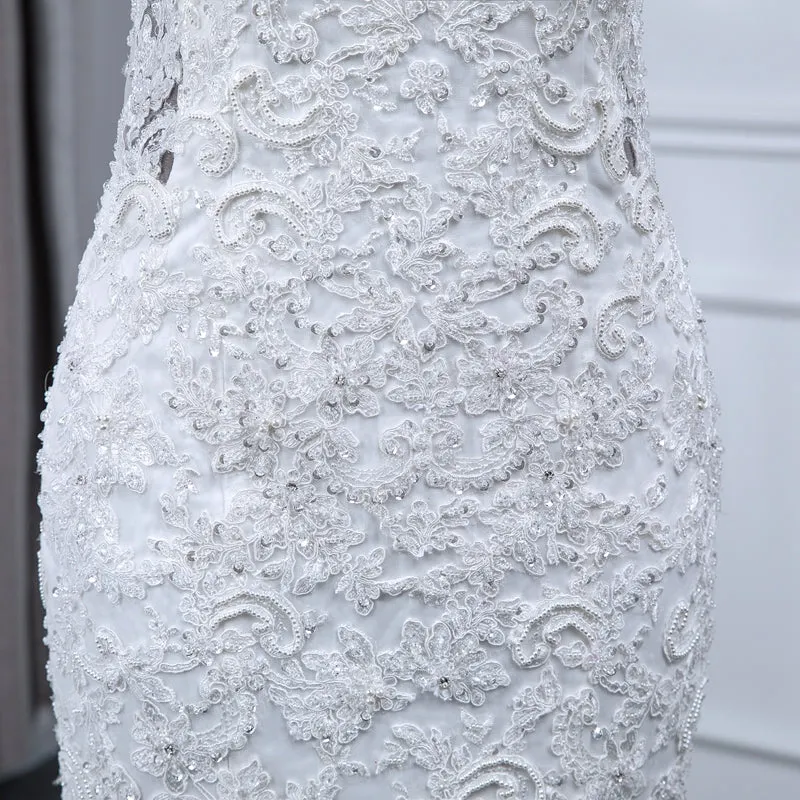 Bling Lace Mermaid V-Neck Wedding dress, Sexy Sleeveless Bridal Gown