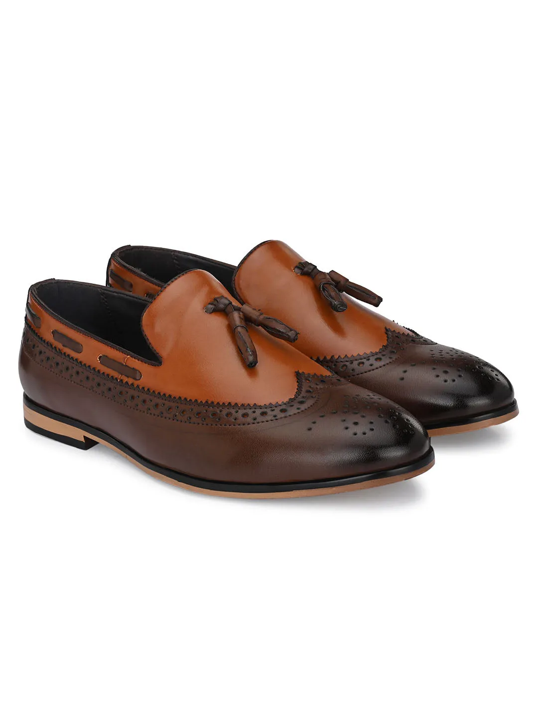 Brown Cap-Toe Tassel Loafers