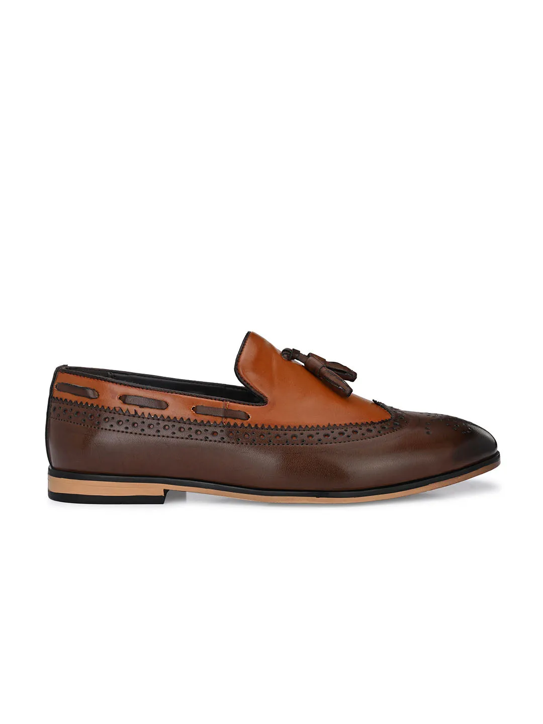 Brown Cap-Toe Tassel Loafers