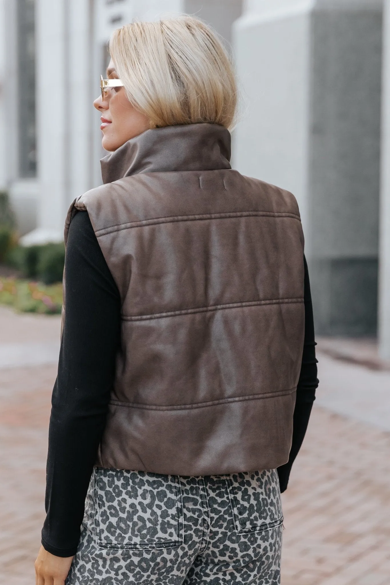 Brown Faux Leather Puffer Vest - FINAL SALE