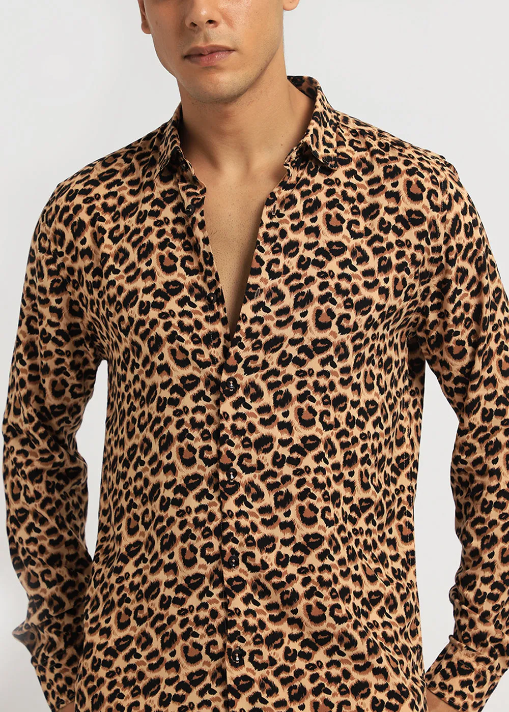 Brown Panthera Print Full sleeve shirt