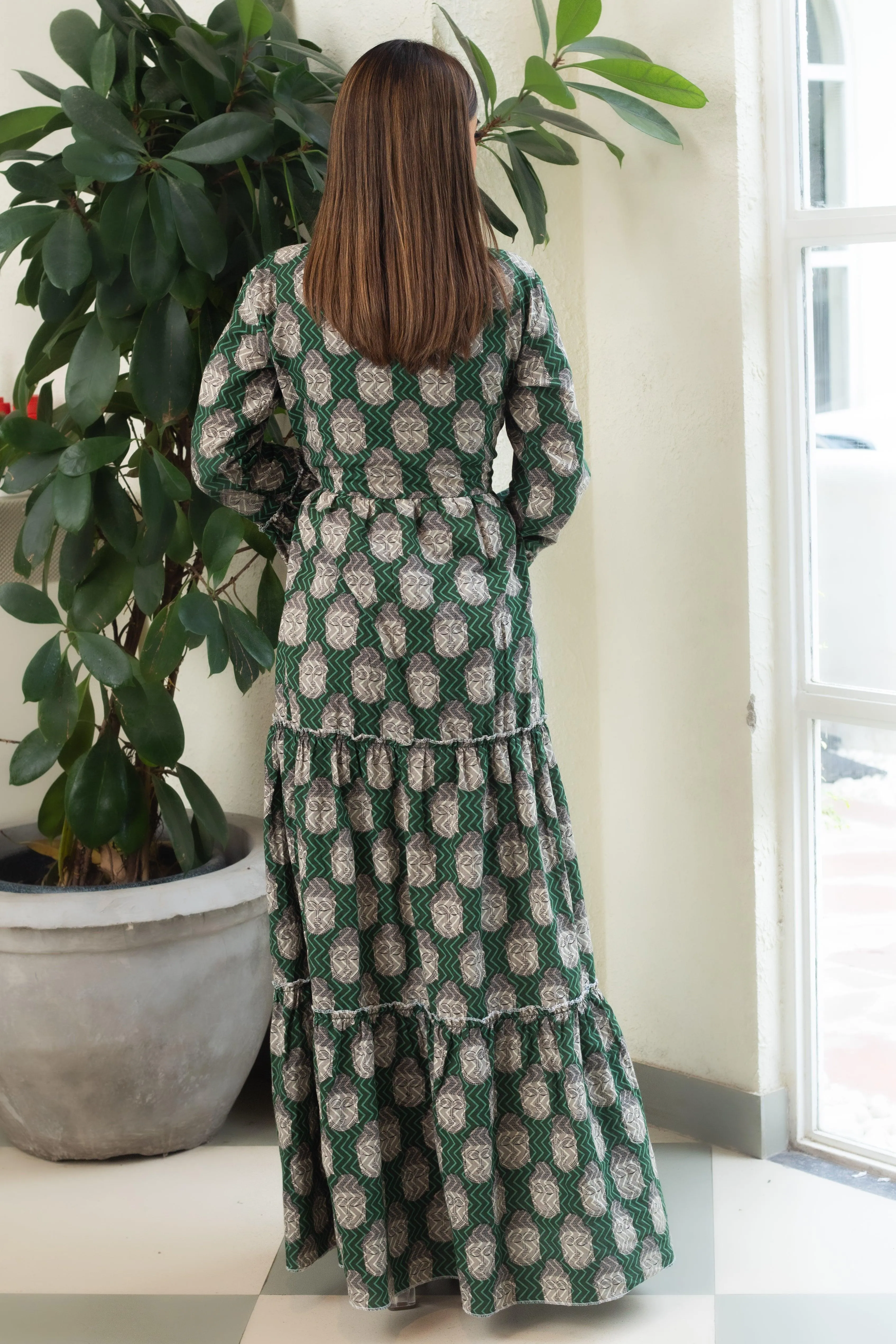 BUDDHA GREEN HANDBLOCK DRESS