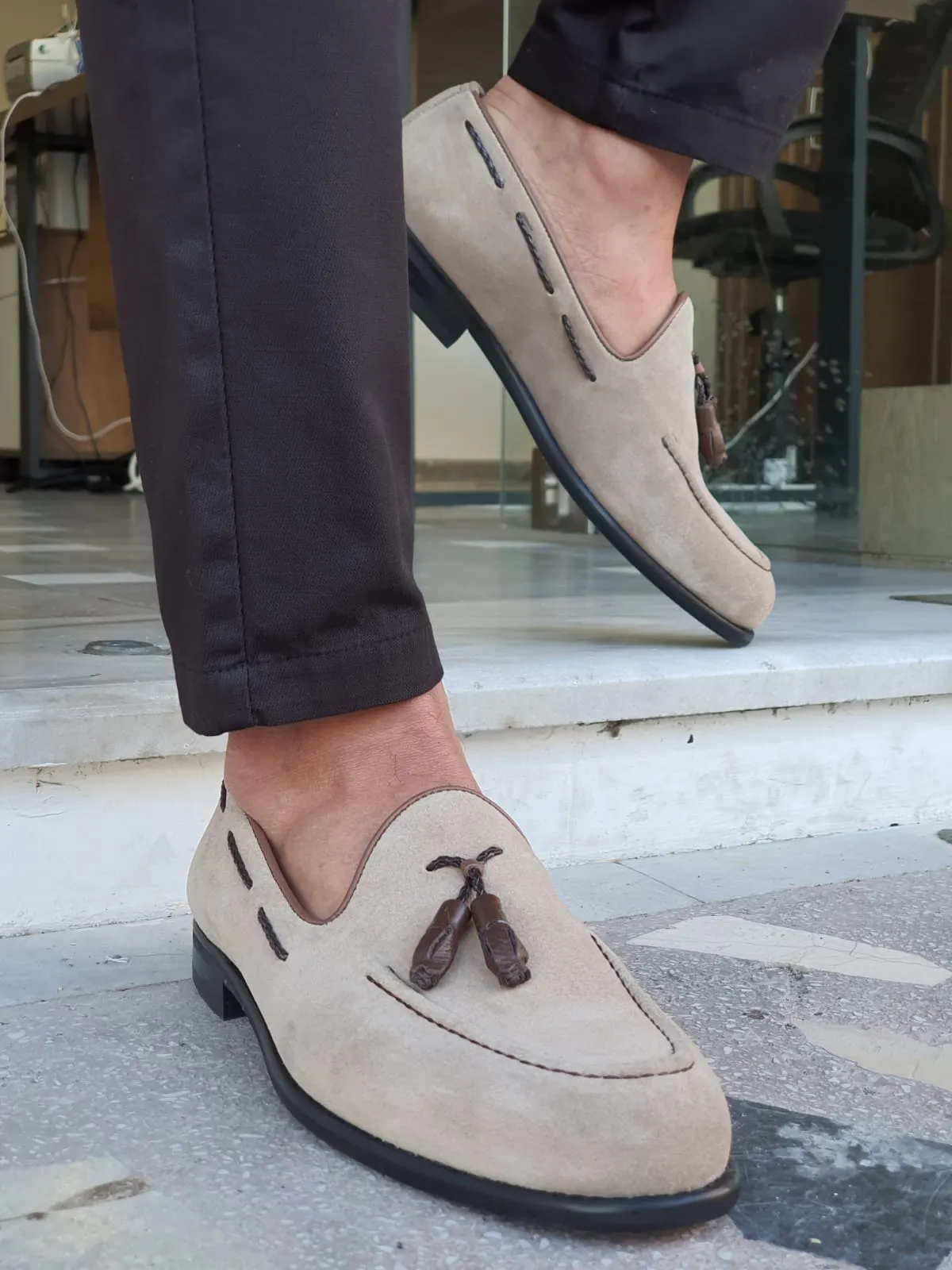 Buy Beige Suede Tassel Loafers by GentWith.com with Free Shipping