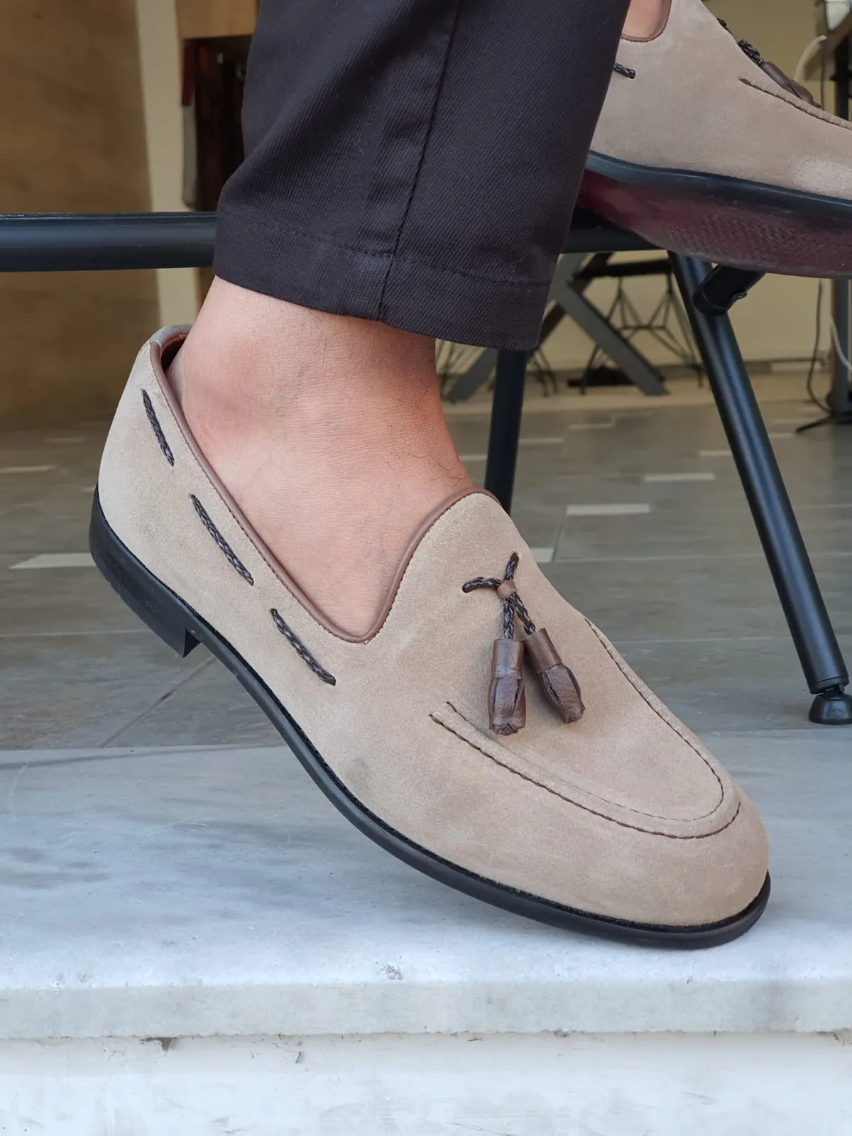 Buy Beige Suede Tassel Loafers by GentWith.com with Free Shipping