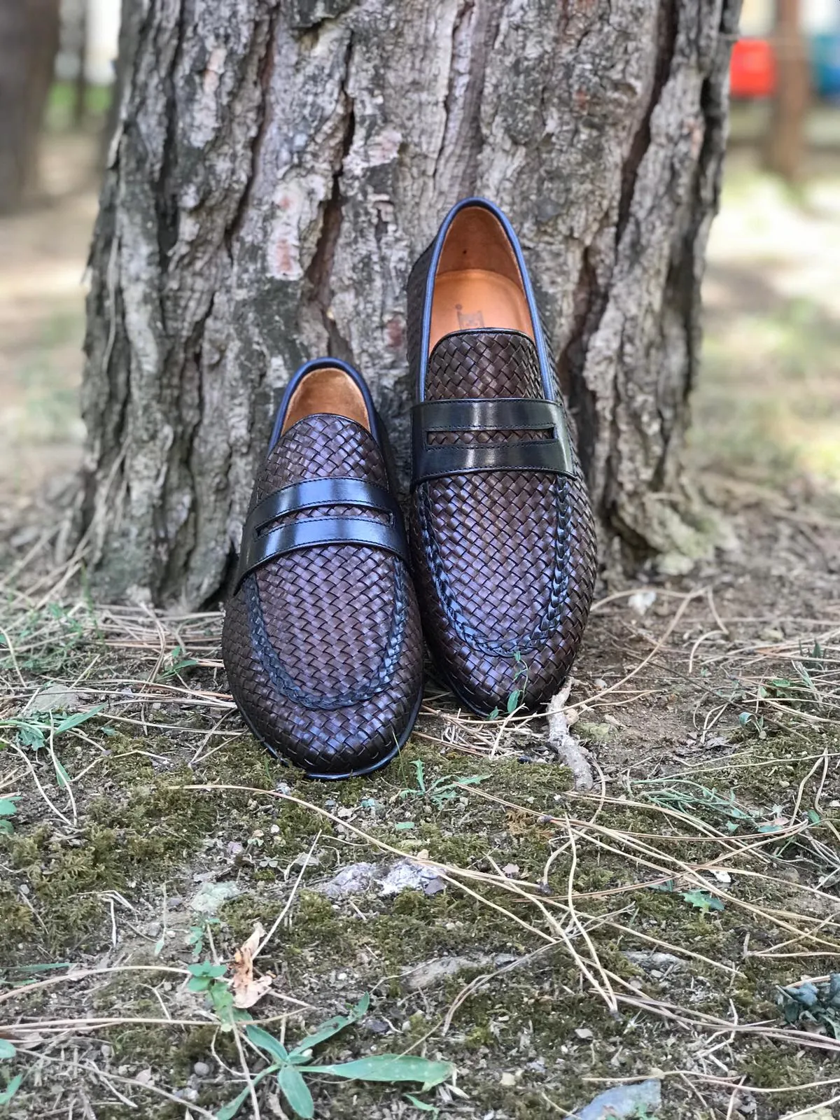 Buy Handmade Brown Woven Leather Tassel Loafers by GentWith