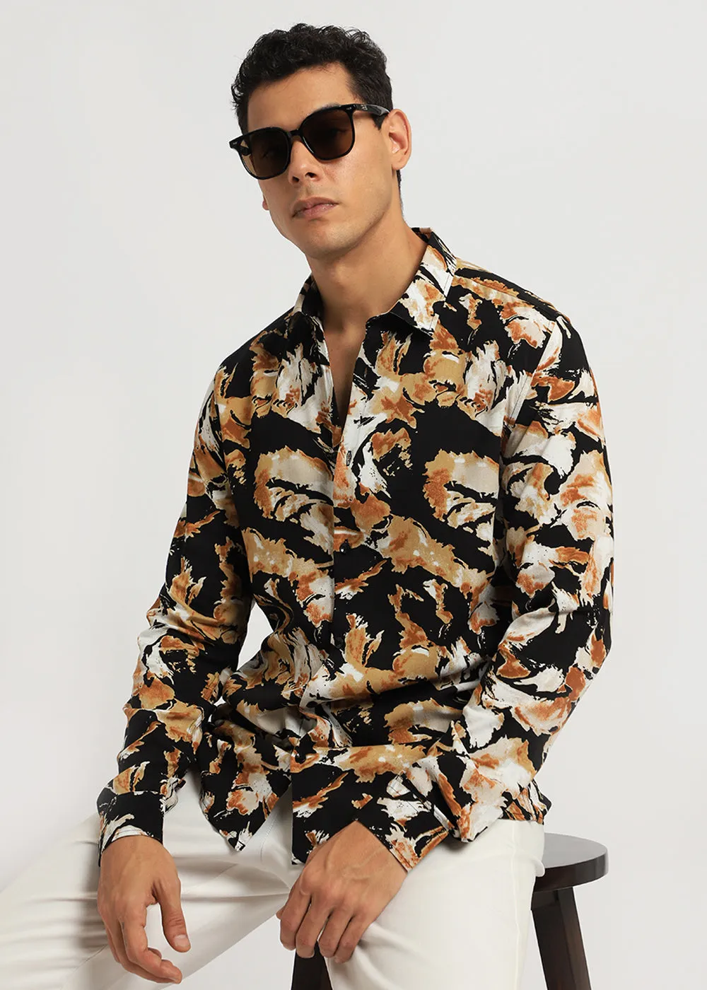 Caramel Brown Print Full sleeve shirt