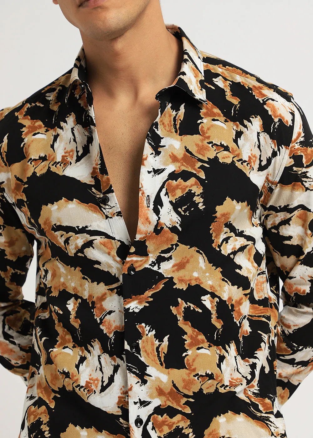 Caramel Brown Print Full sleeve shirt