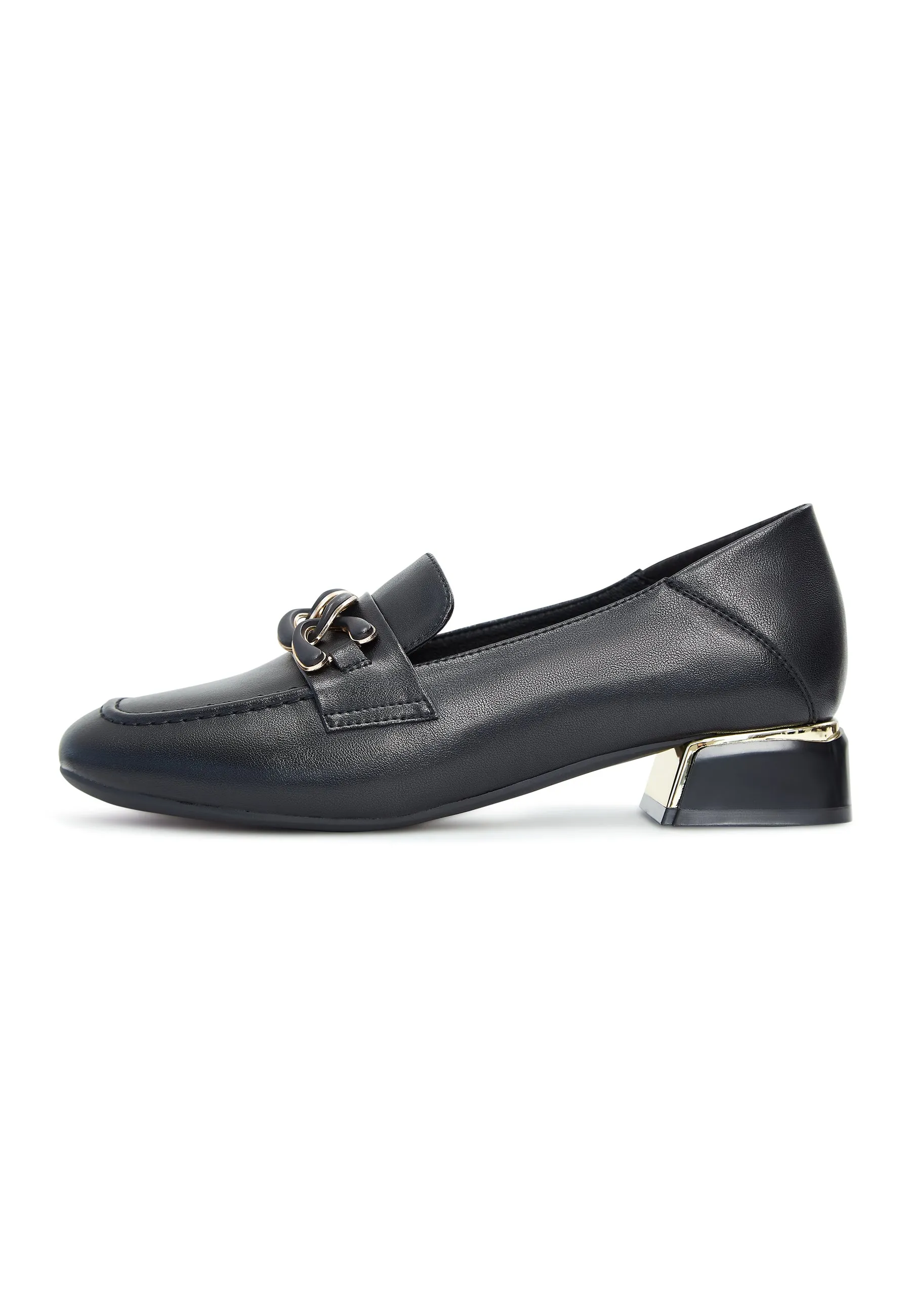 Chain Embellished Leather Loafers - Black