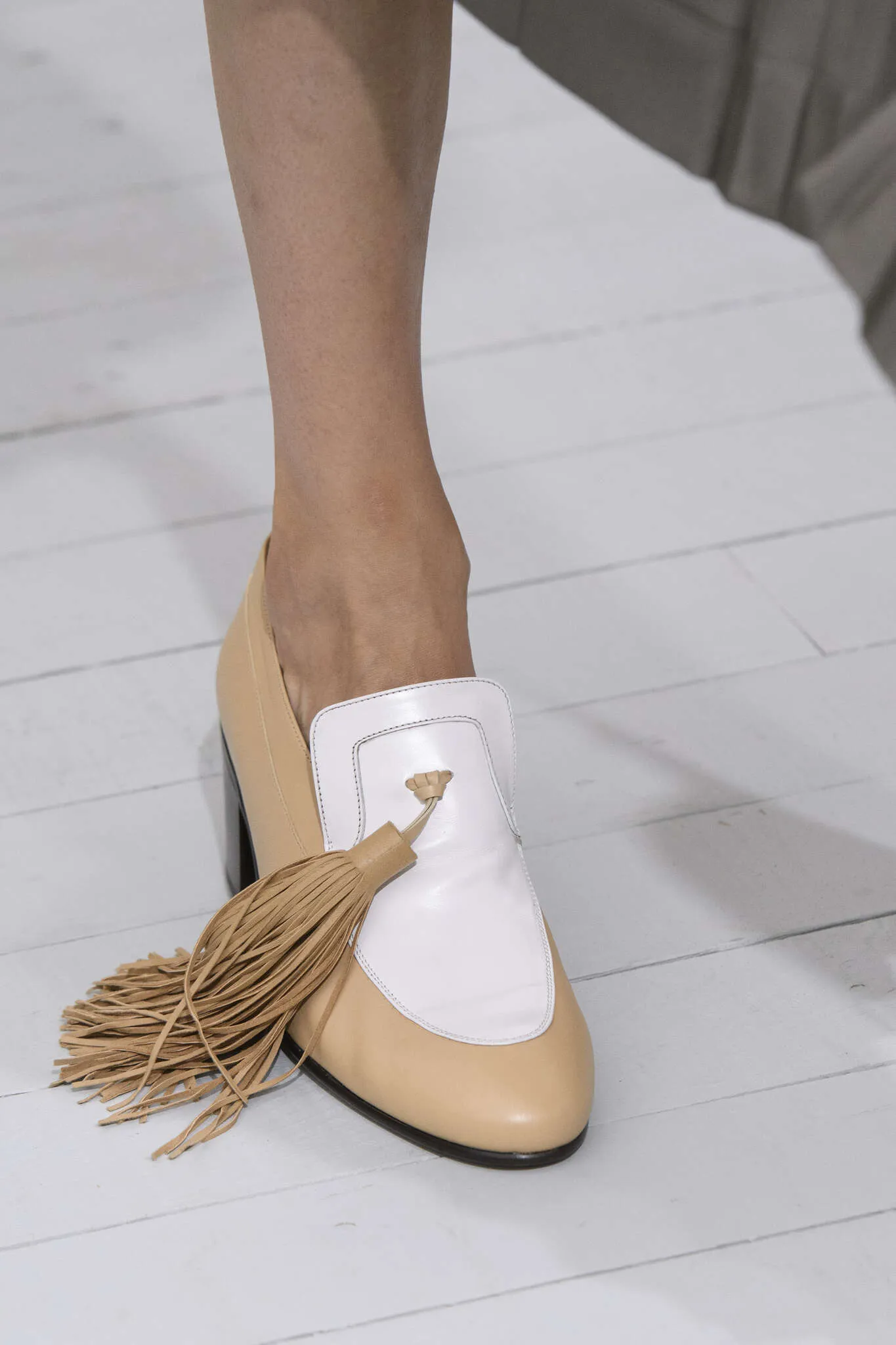 Céline spring '18 'dude's' tassel loafers, tan & white, 39.5