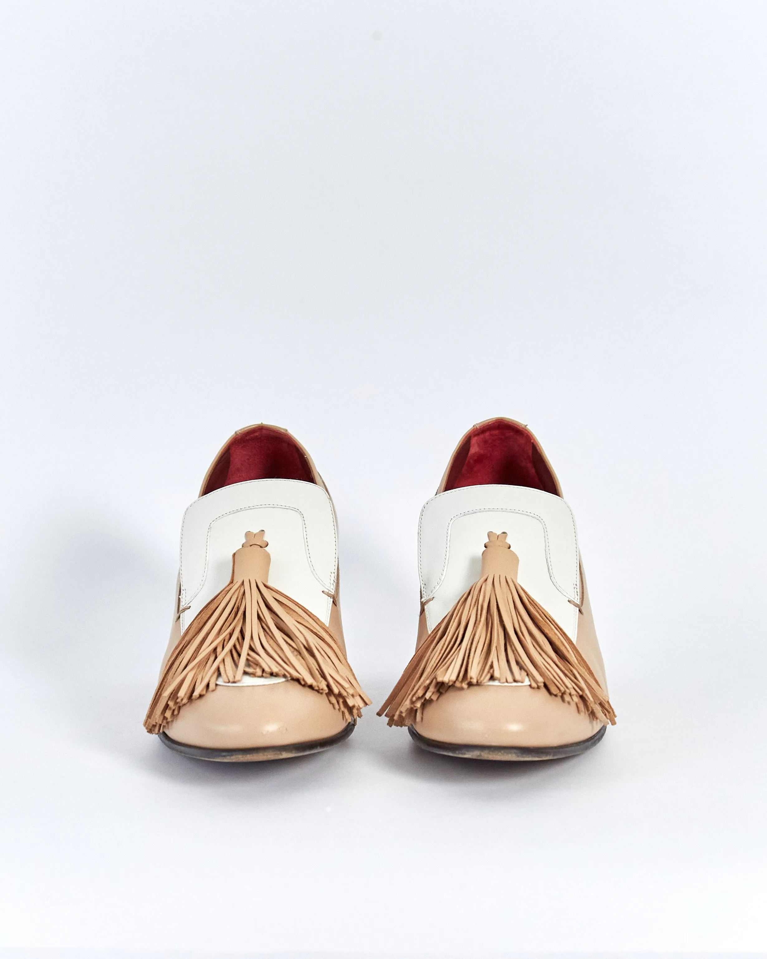 Céline spring '18 'dude's' tassel loafers, tan & white, 39.5