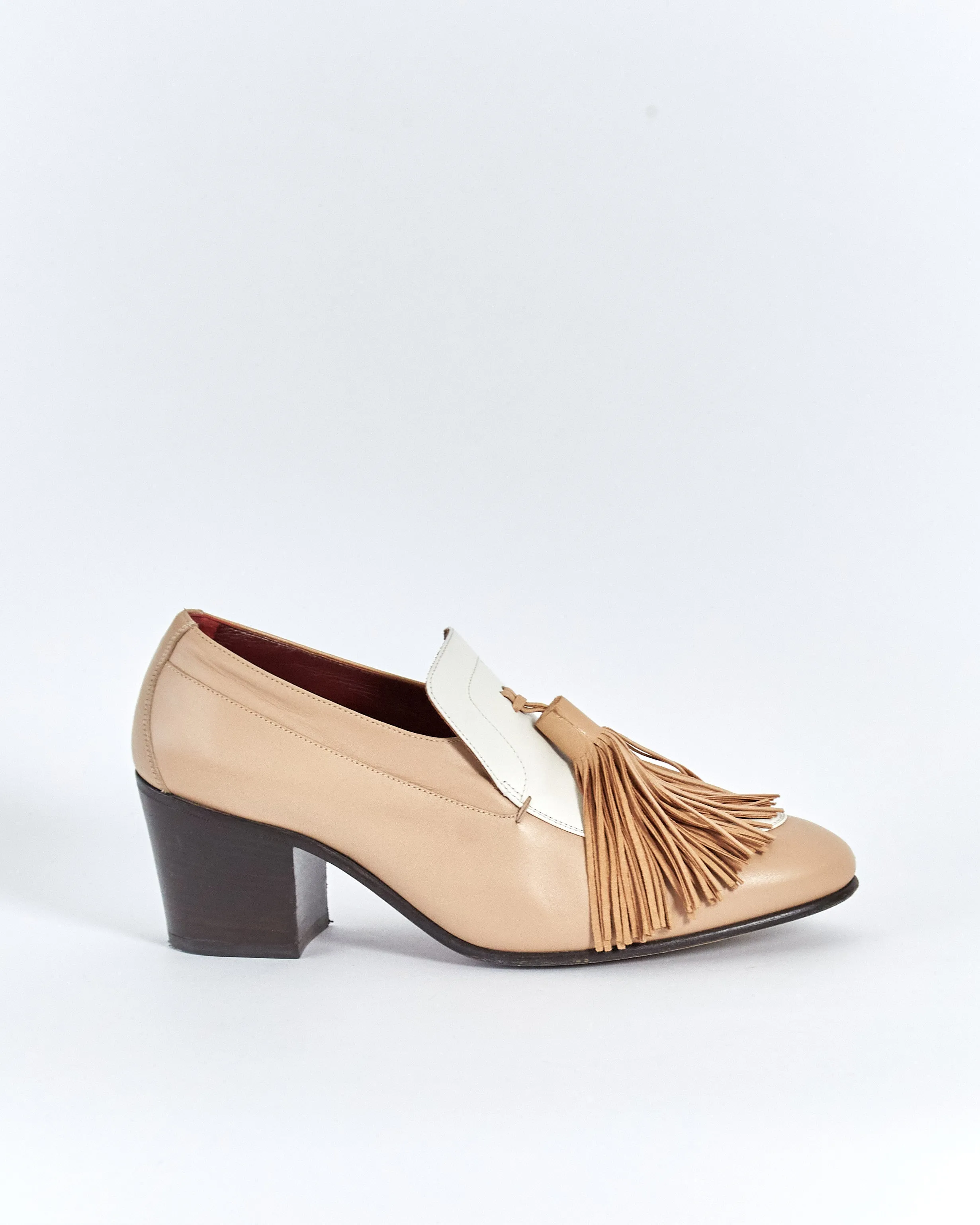 Céline spring '18 'dude's' tassel loafers, tan & white, 39.5