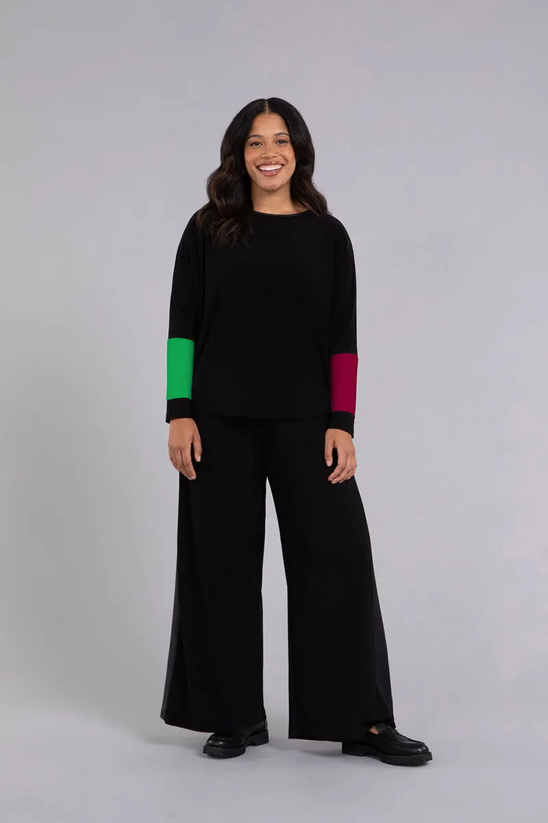 Colour Block Sleeve Nu Cinch Top | Black/Kelly/Magenta