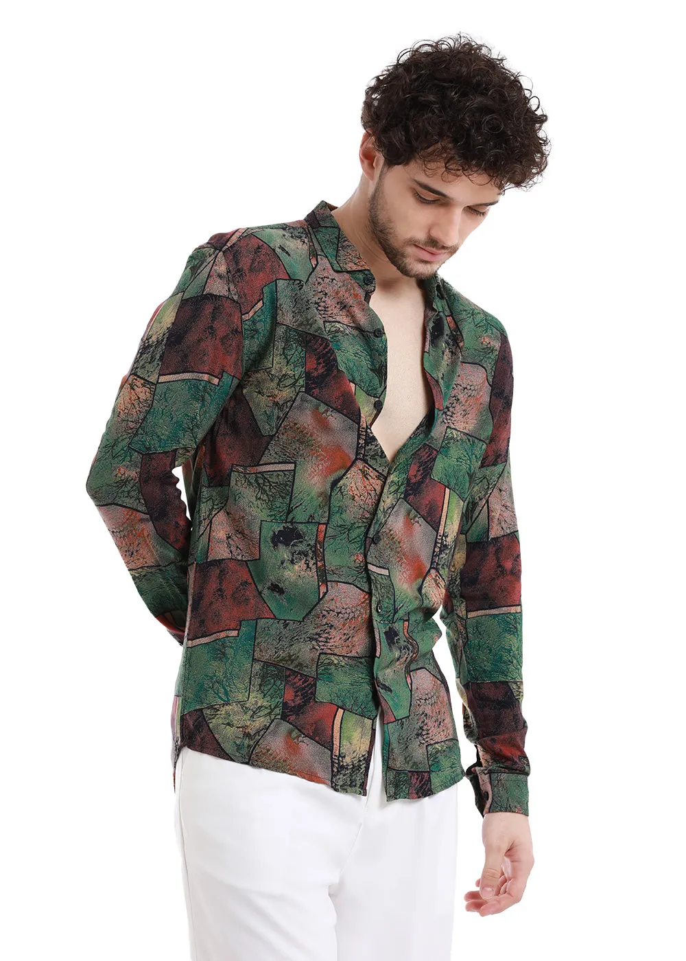 Copac Moss Green Printed Feather Shirt