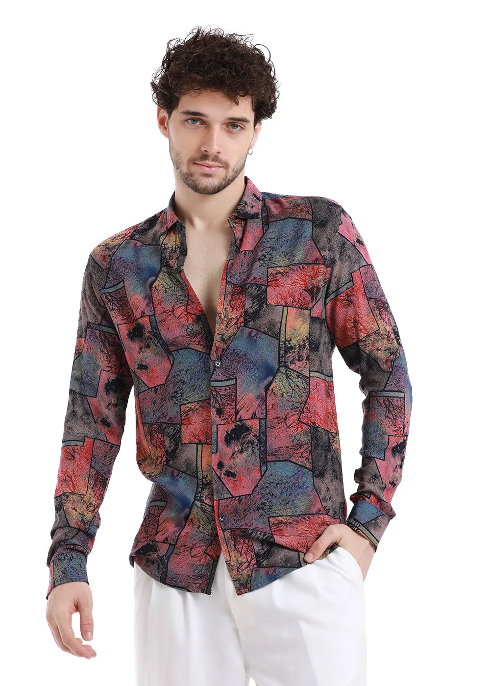 Copac Moss Pink Printed Feather Shirt