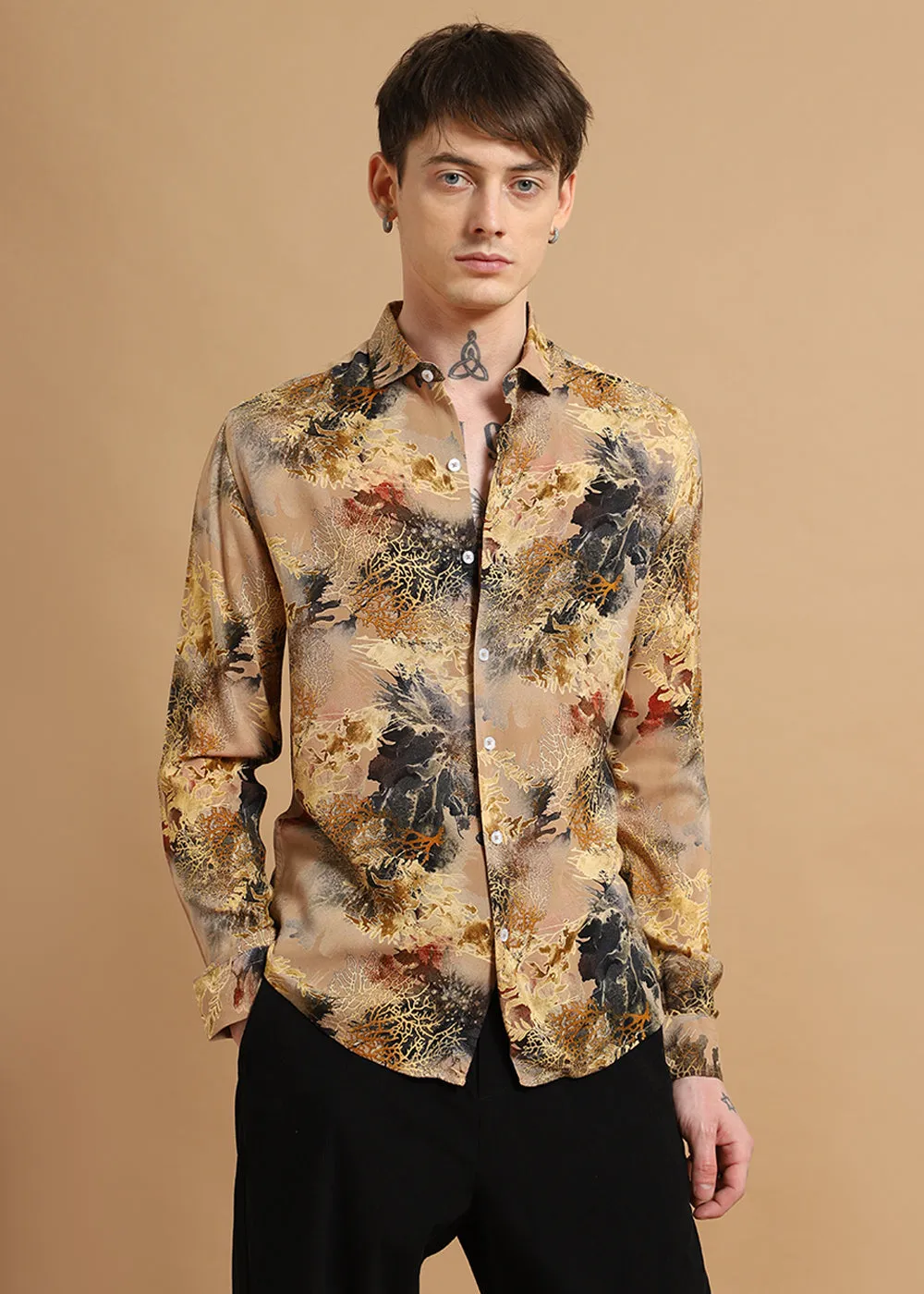 Coral Oasis Beige Feather shirt