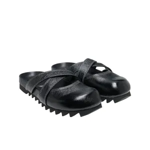 Cross Strap Bun Head Birkenstock Slippers In Black