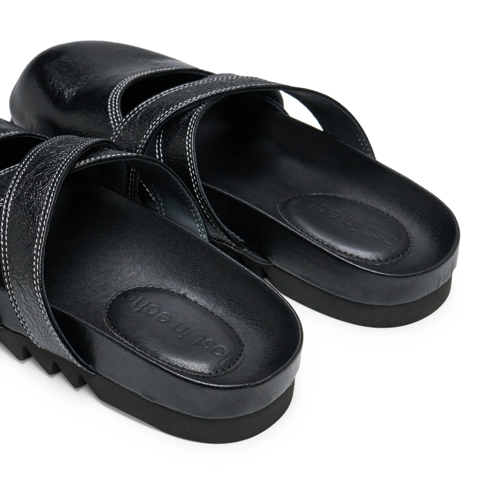 Cross Strap Bun Head Birkenstock Slippers In Black