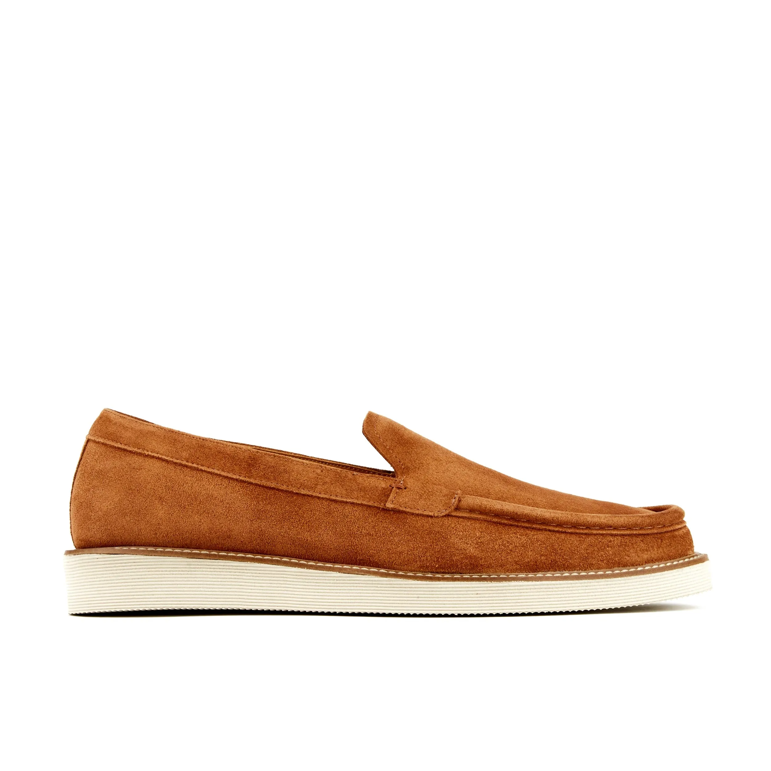 Cruz - Camel - Men's tan suede leather casual slip on with padded insoles