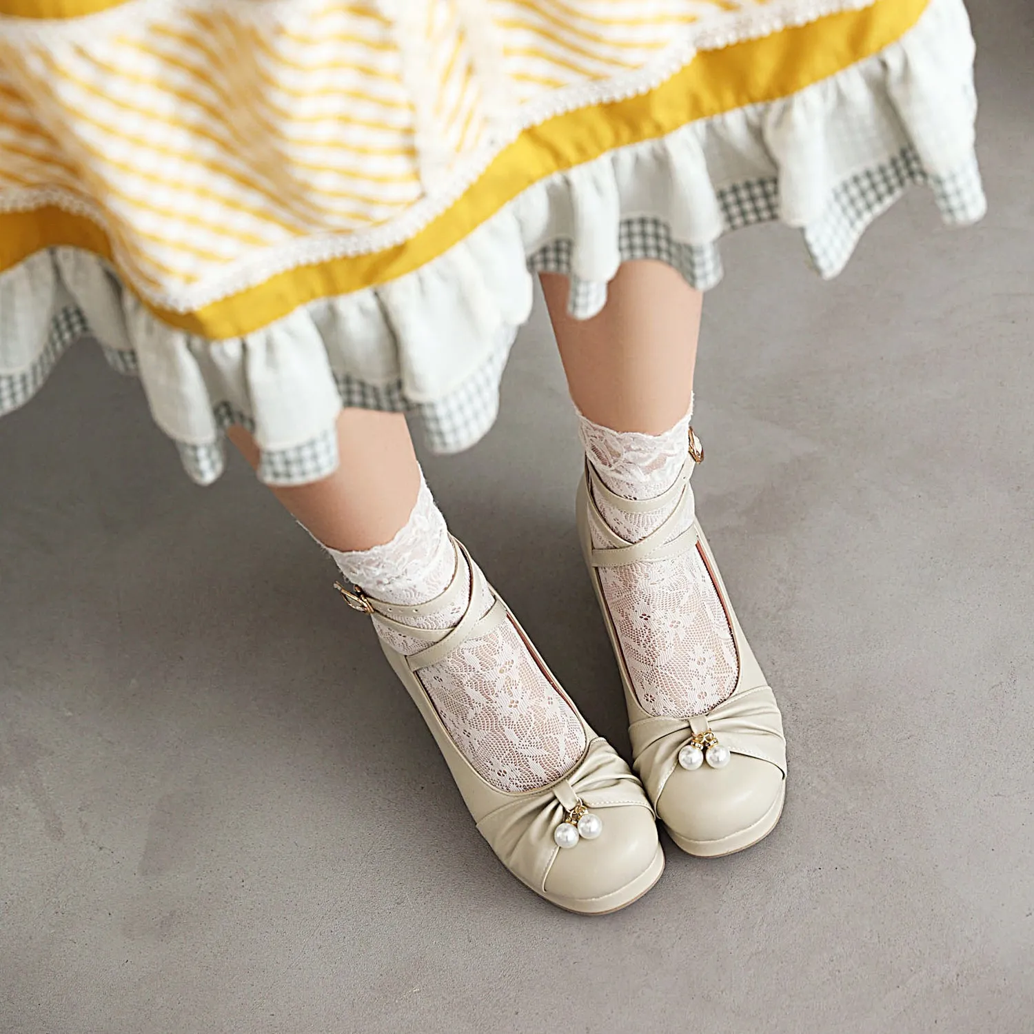 Cute Pearl Cross Strap Lolita Japanese Mary Jane Shoes