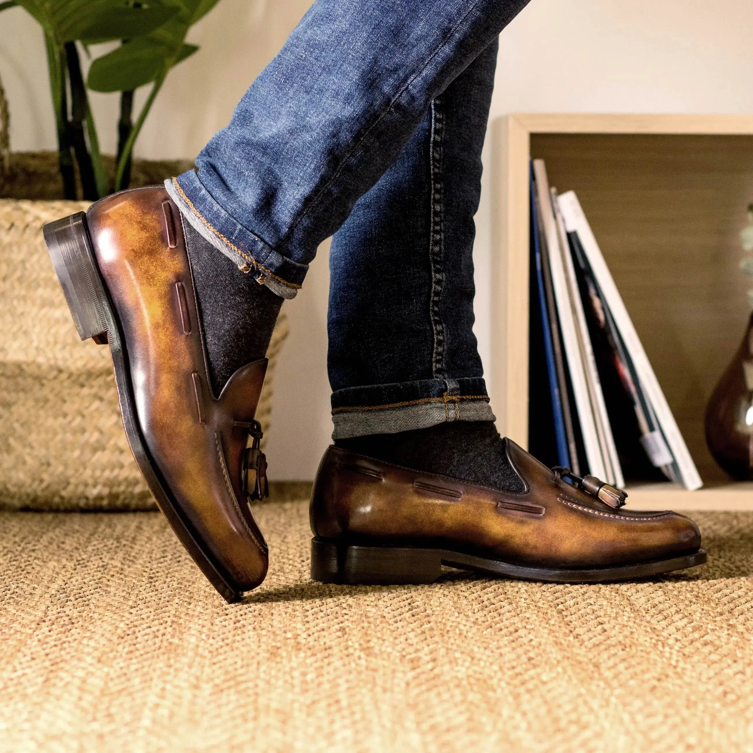 DapperFam Luciano in Fire Men's Hand-Painted Patina Loafer