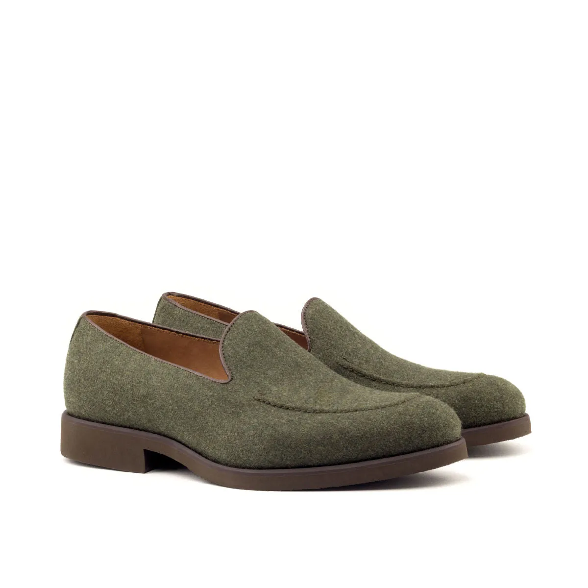 DapperFam Luciano in Green / Dark Brown Men's Flannel & Italian Leather Loafer