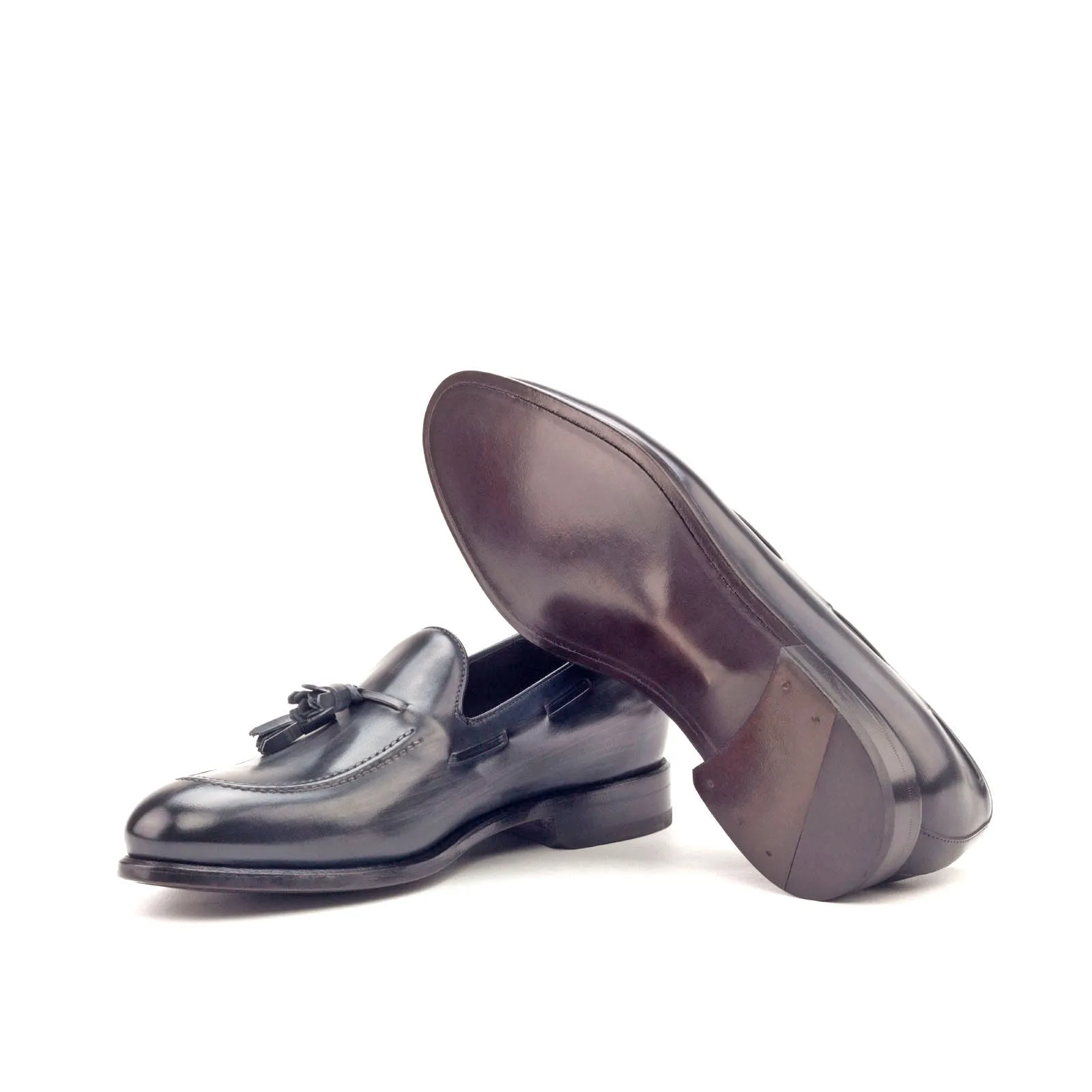 DapperFam Luciano in Grey Men's Hand-Painted Patina Loafer