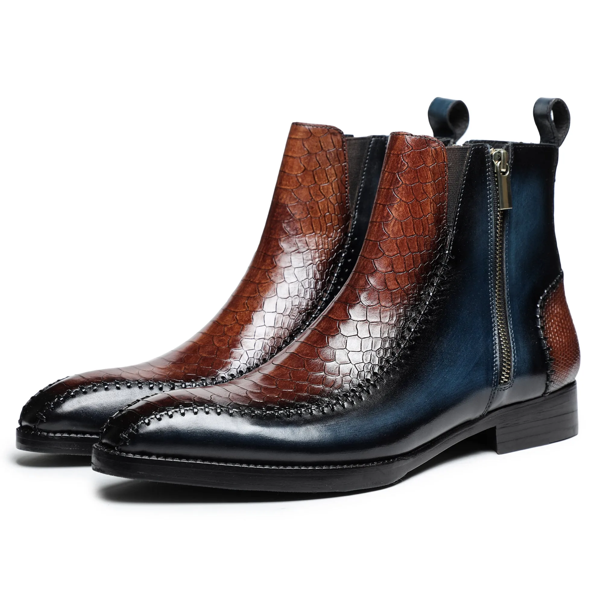 Driver Zipper Boots - Brown & Blue