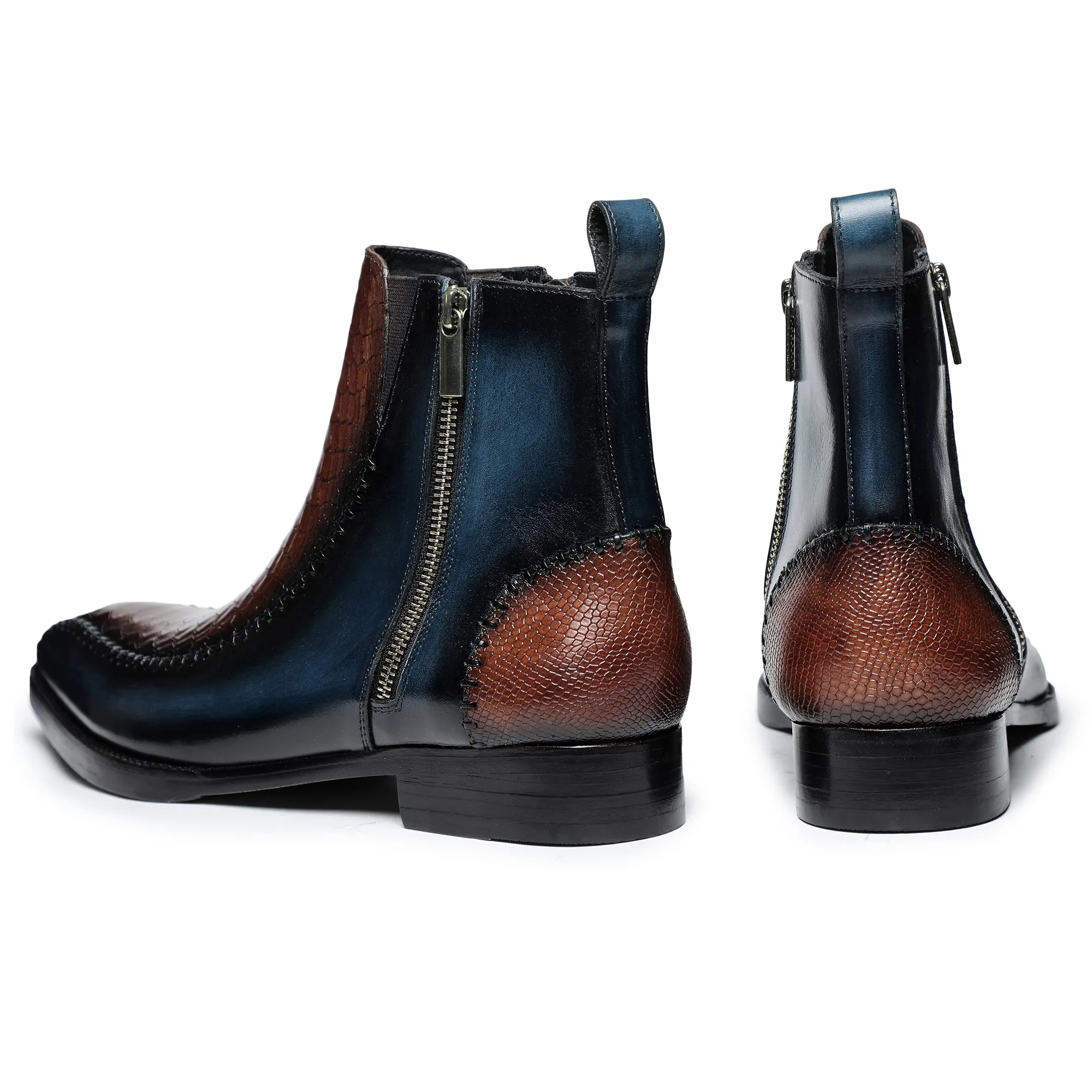 Driver Zipper Boots - Brown & Blue