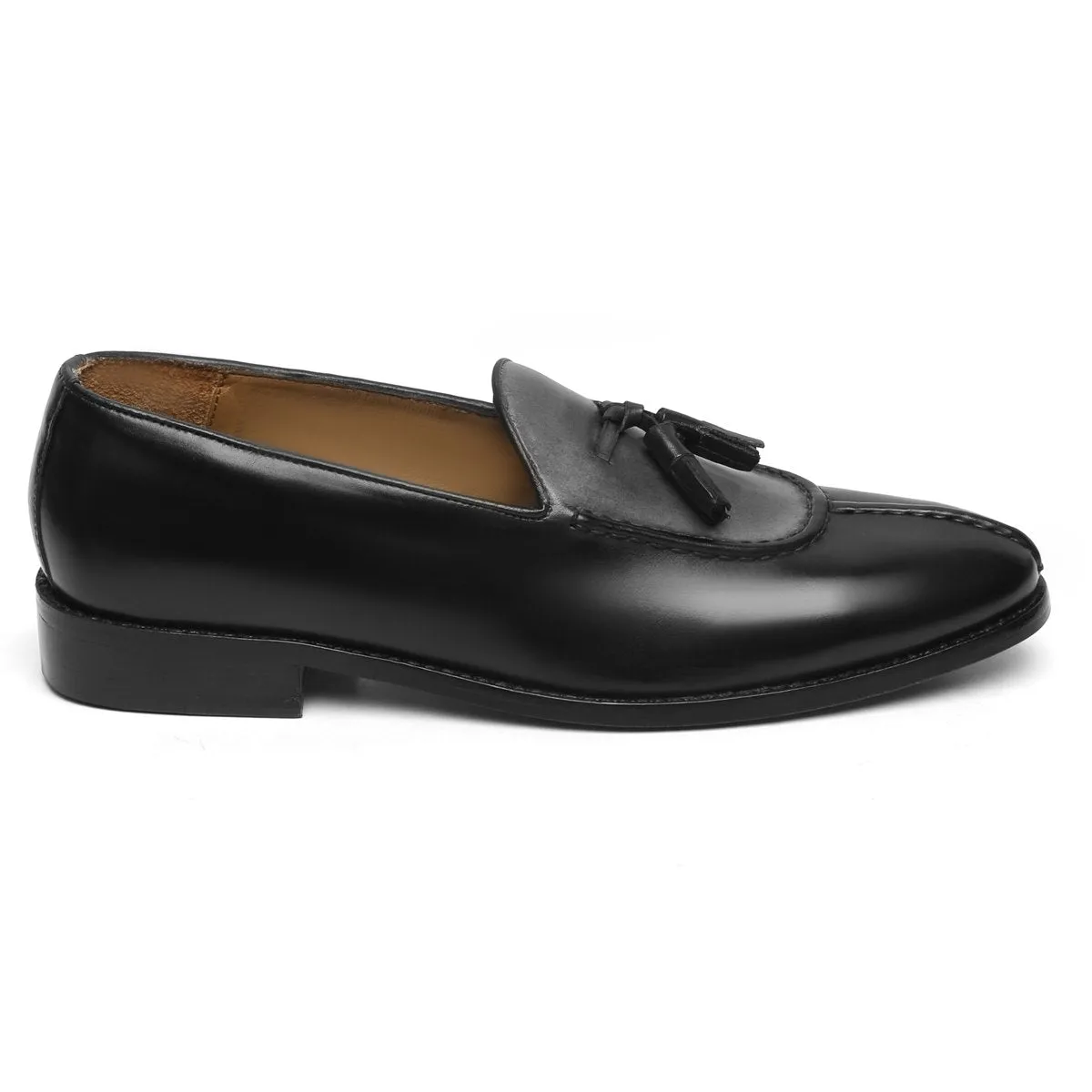 Dual Look Split Toe Tassel Slip-on Grey-Black Leather Shoes