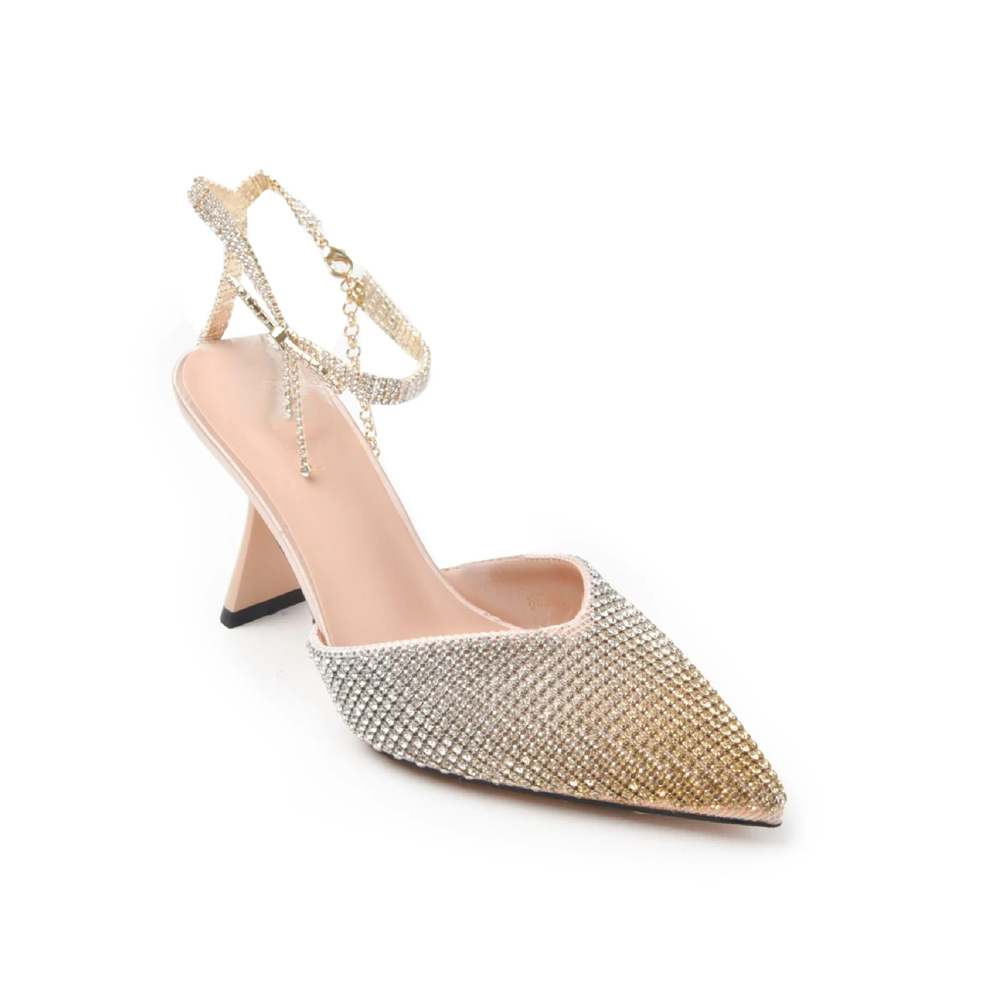 Elegant Beige Rhinestone Slingback Heels | 455N-X