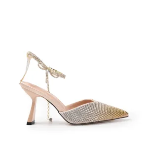 Elegant Beige Rhinestone Slingback Heels | 455N-X