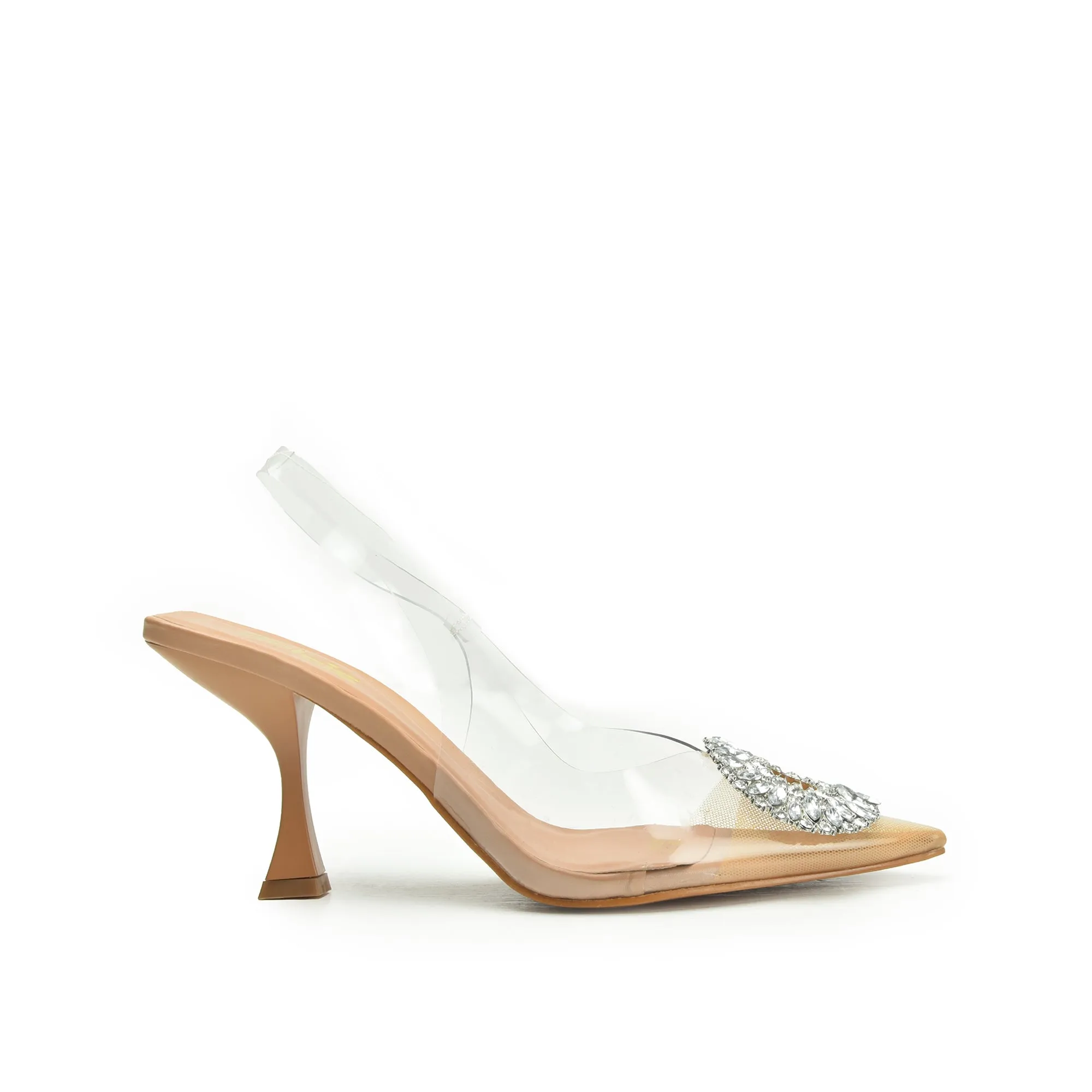 Elegant Beige Transparent Slingback Heels | 437N-F