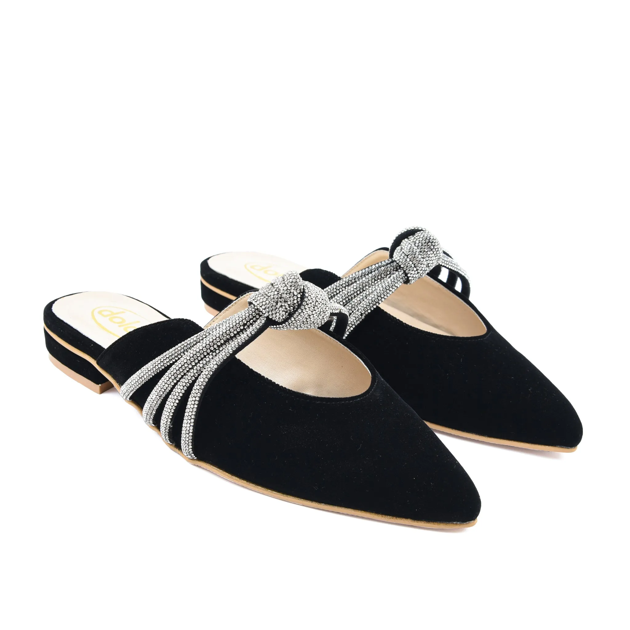 Elegant Black Embellished Flat Mules | 411M-C